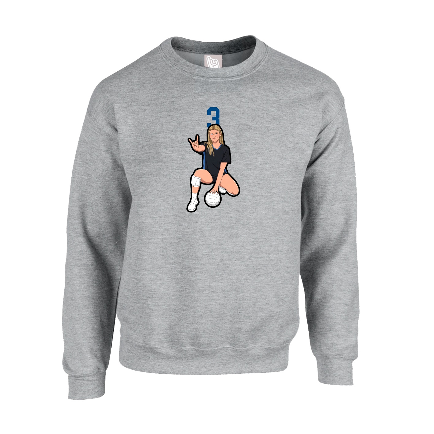 Fleece Crew — Number Top in Grey