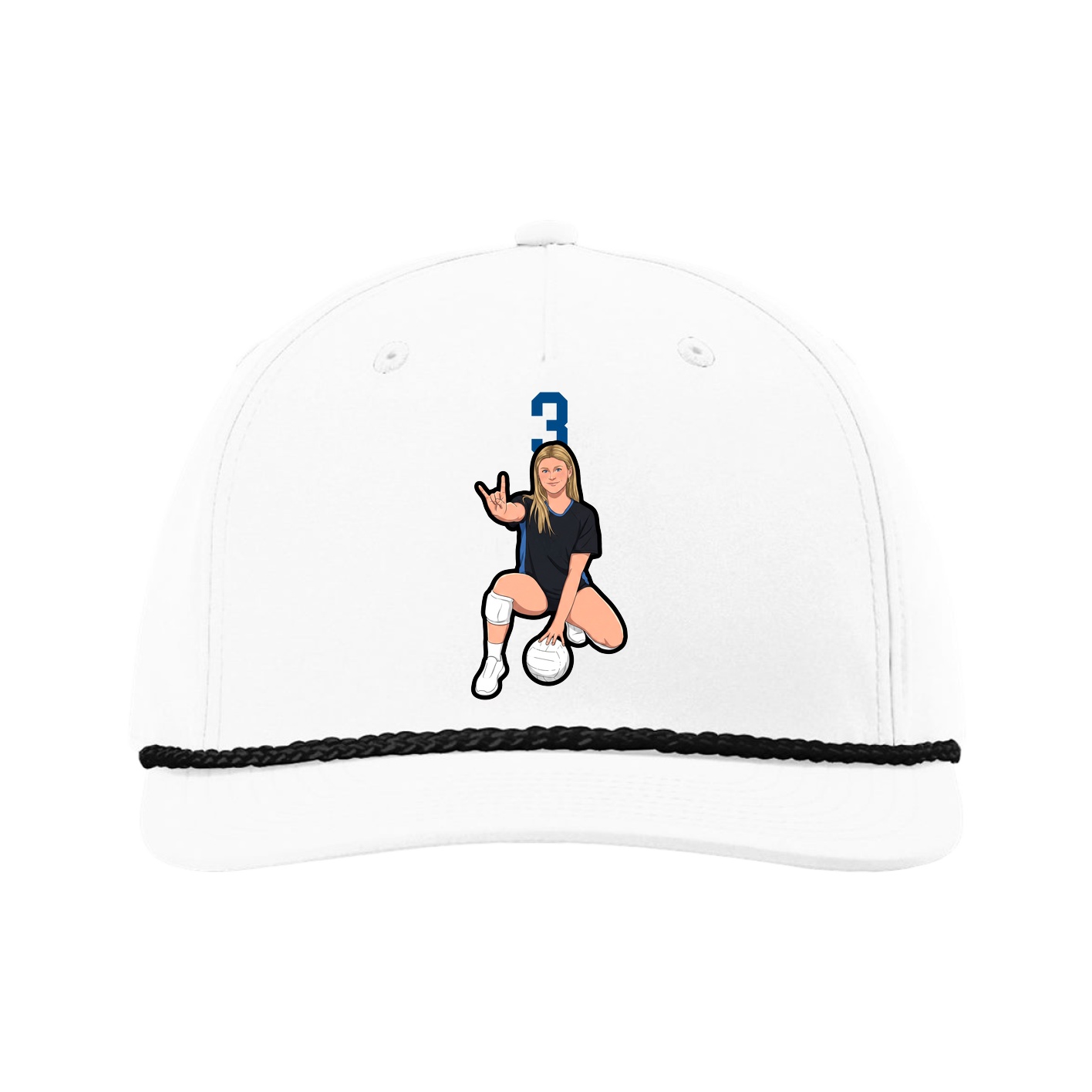 Five-Panel Classic Rope Cap — Number Top in White