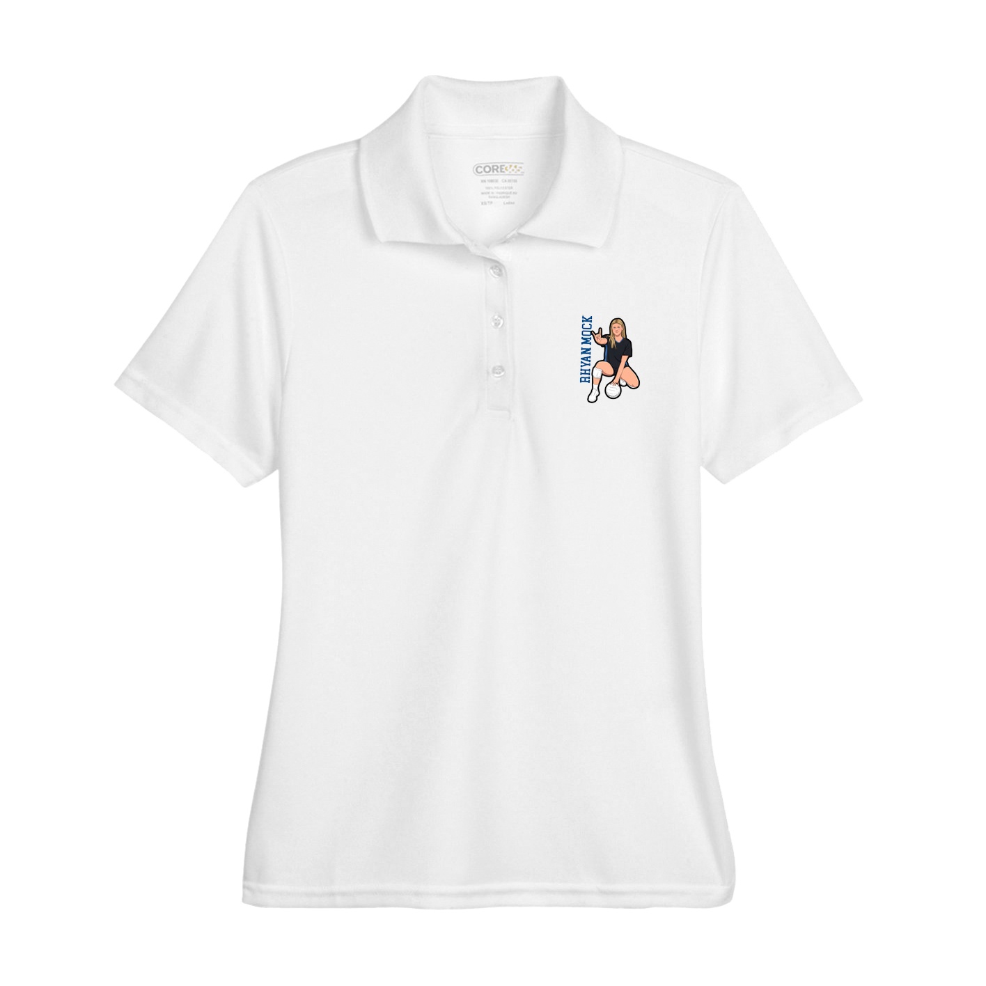 Womens Performance Polo — Name Vertical in White