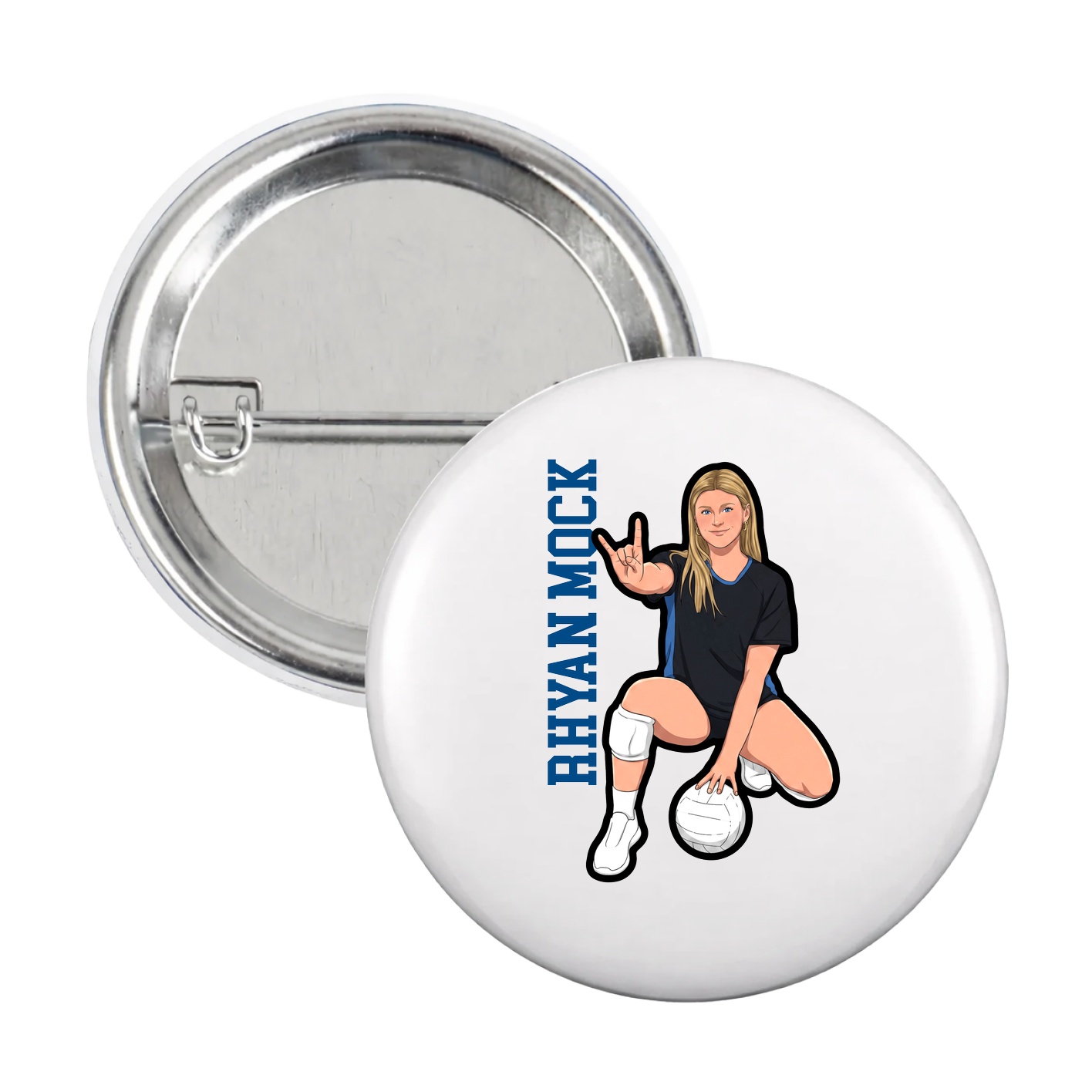 Game Day Button — Name Vertical in White
