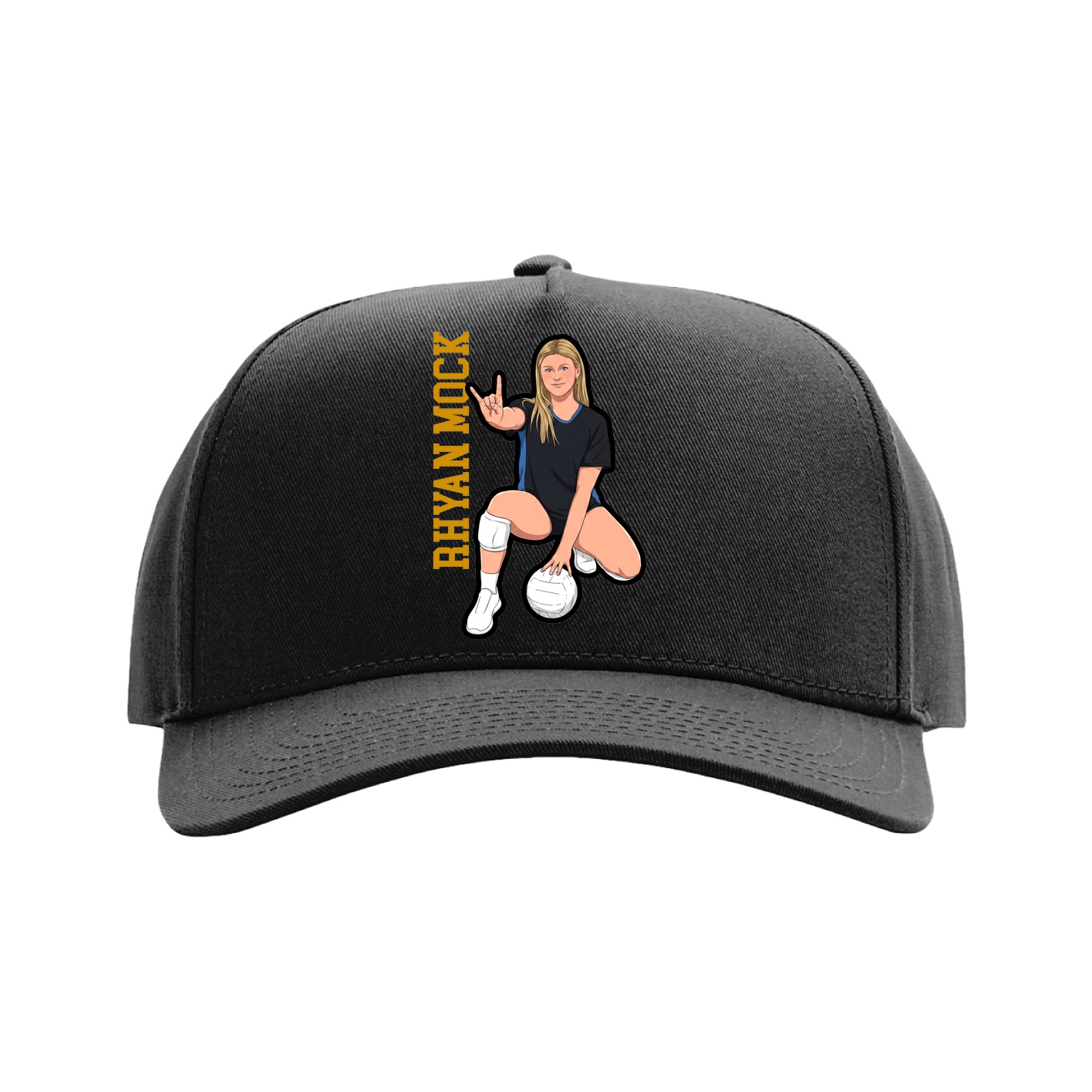 Full Fabric Five-Panel Champ Cap — Name Vertical in Black