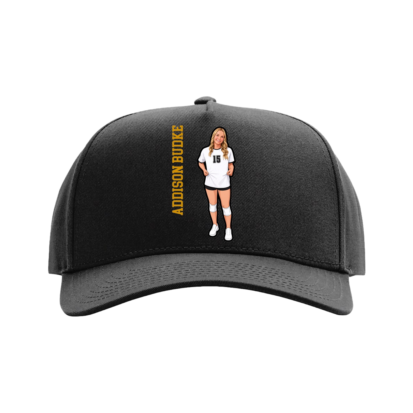 Full Fabric Five-Panel Champ Cap — Name Vertical in Black