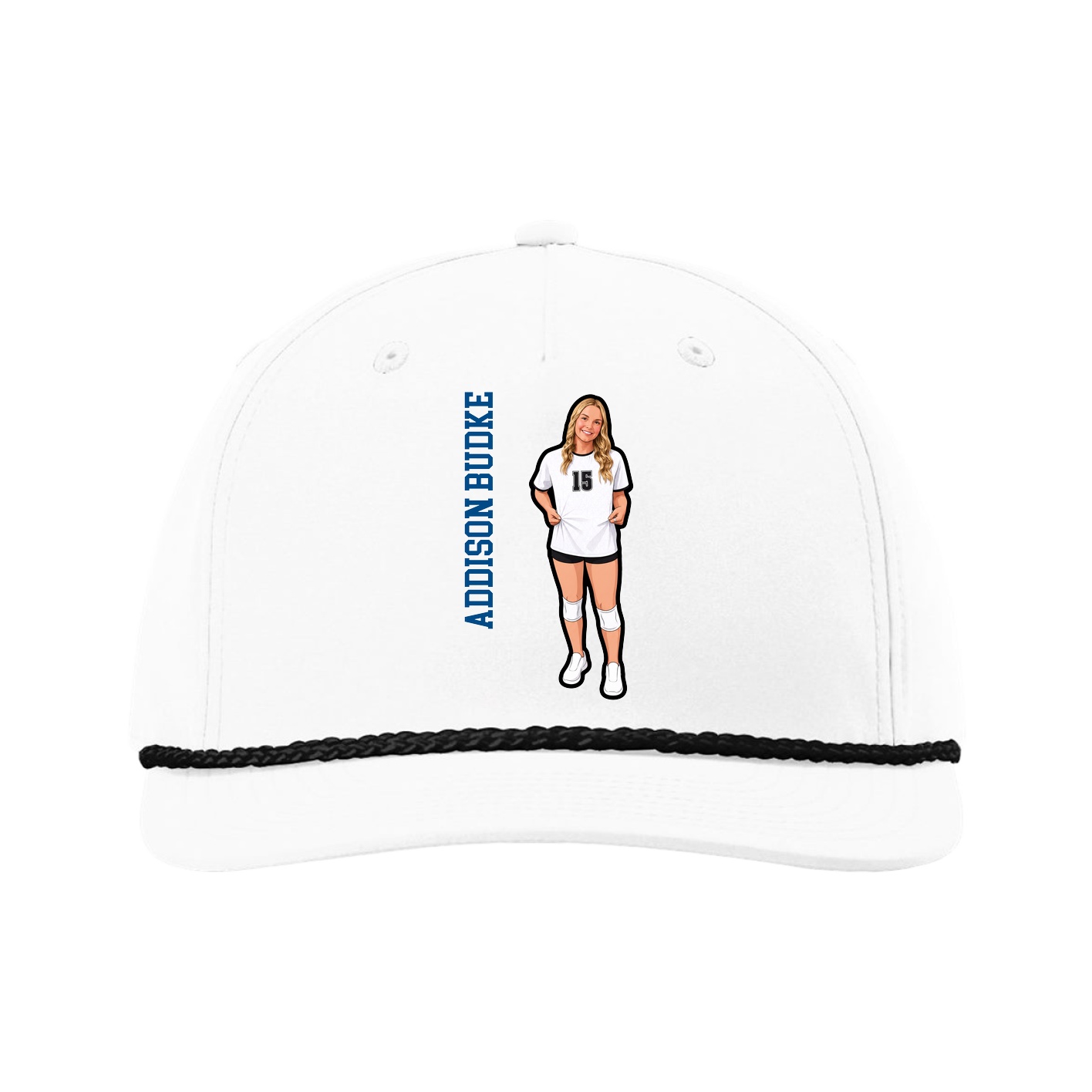 Five-Panel Classic Rope Cap — Name Vertical in White