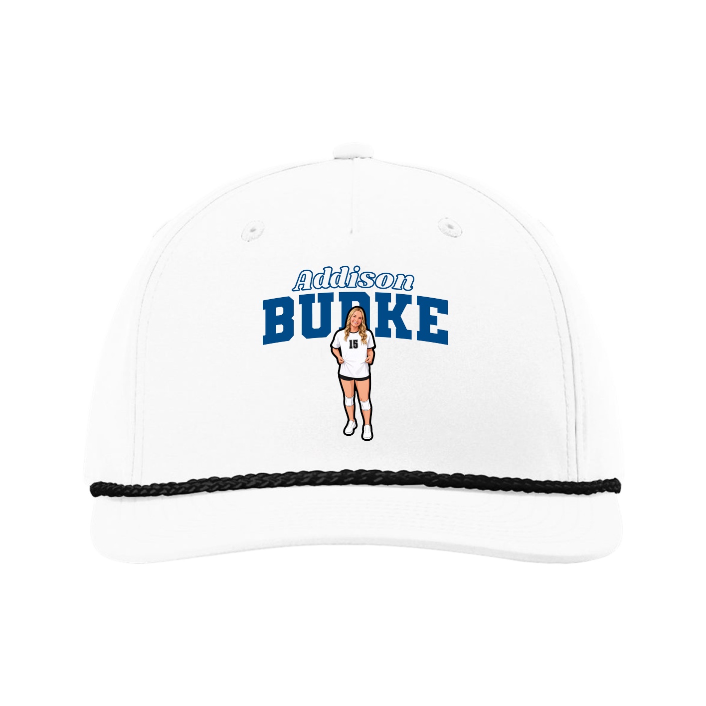 Five-Panel Classic Rope Cap — Name Arch in White