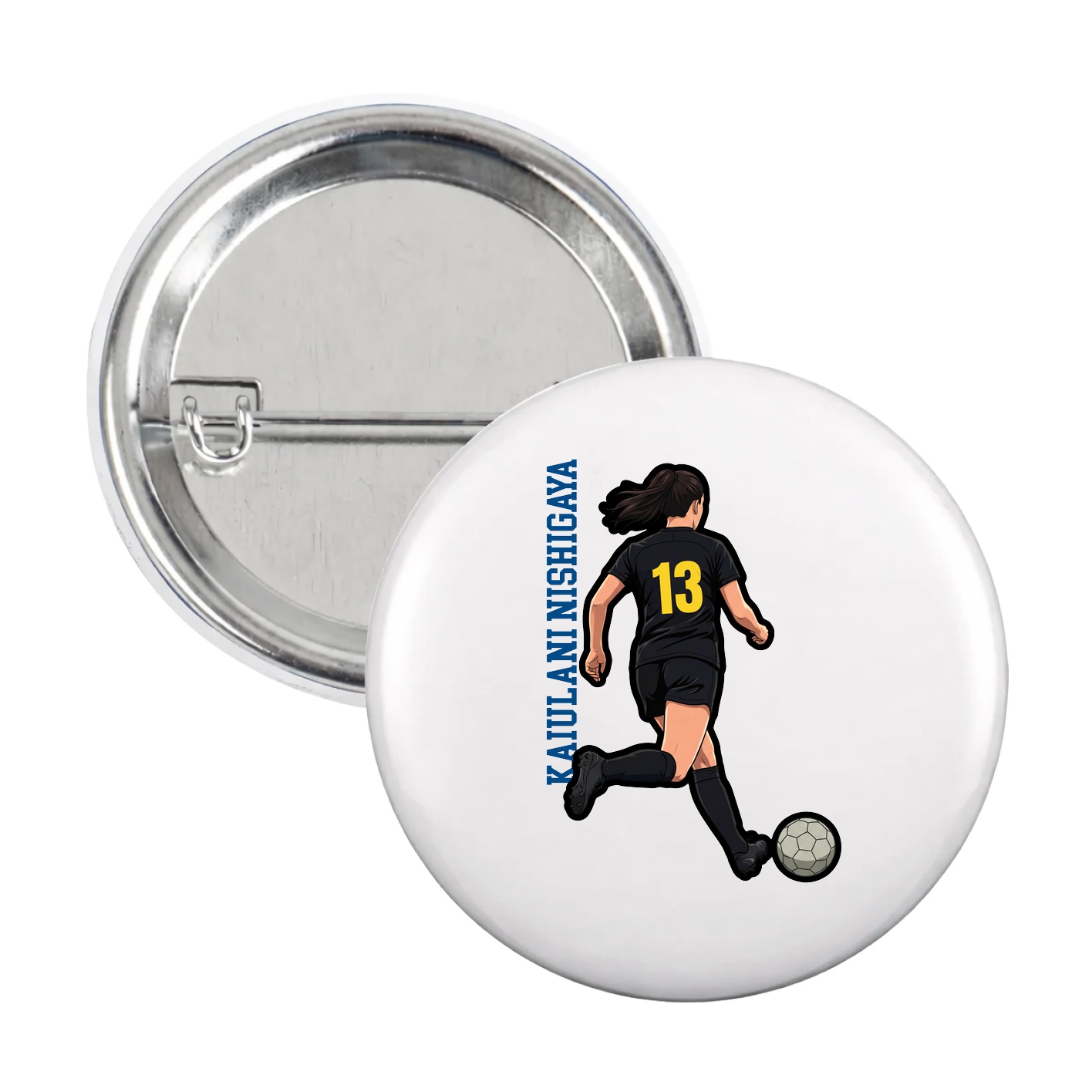 Game Day Button — Name Vertical in White