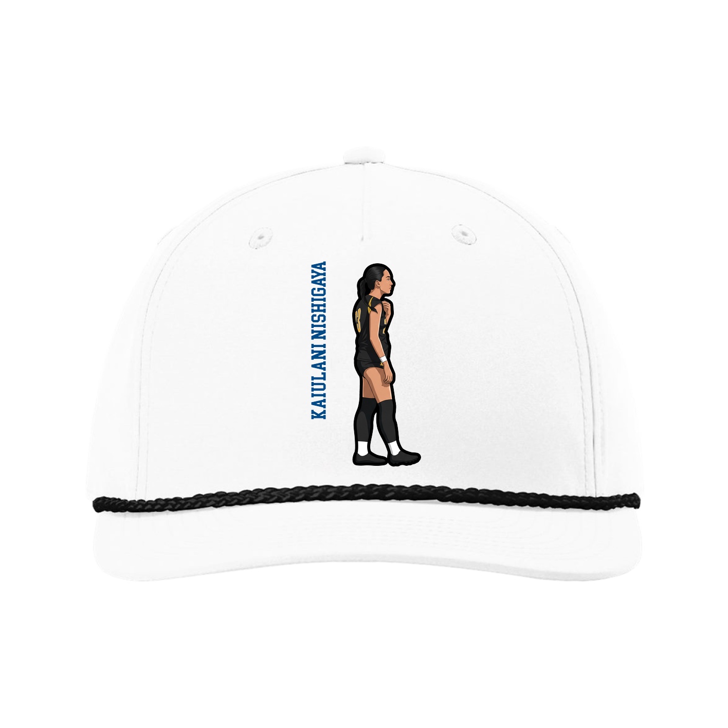 Five-Panel Classic Rope Cap — Name Vertical in White