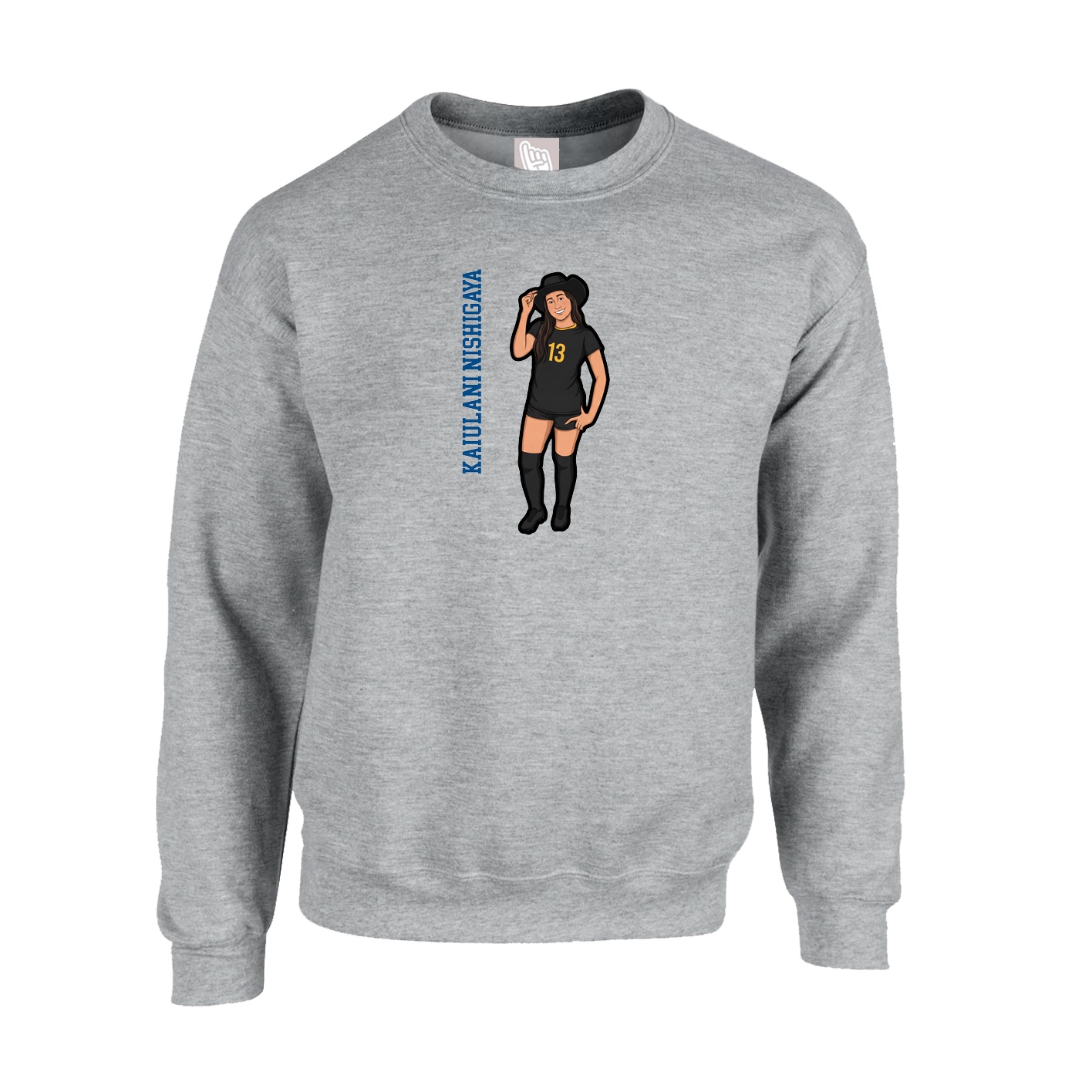 Fleece Crew — Name Vertical in Grey