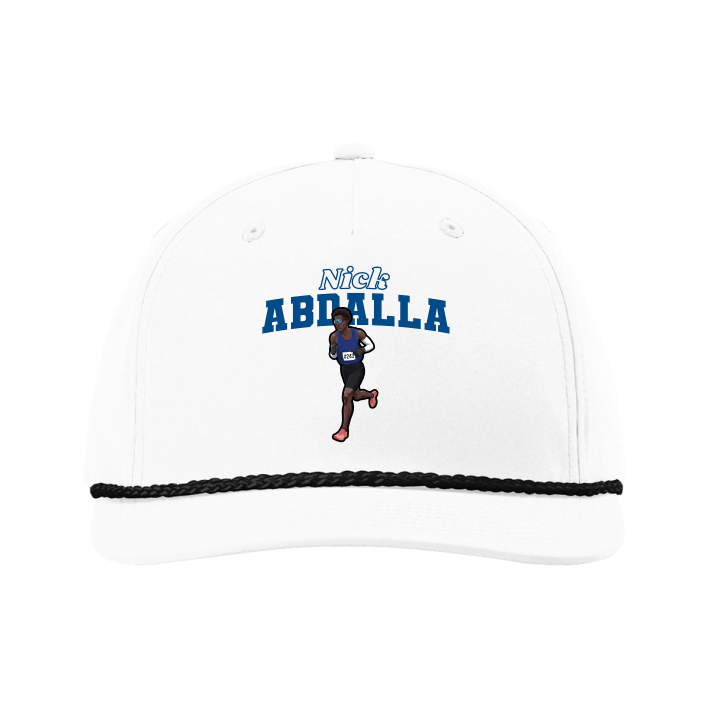 Five-Panel Classic Rope Cap — Name Arch in White