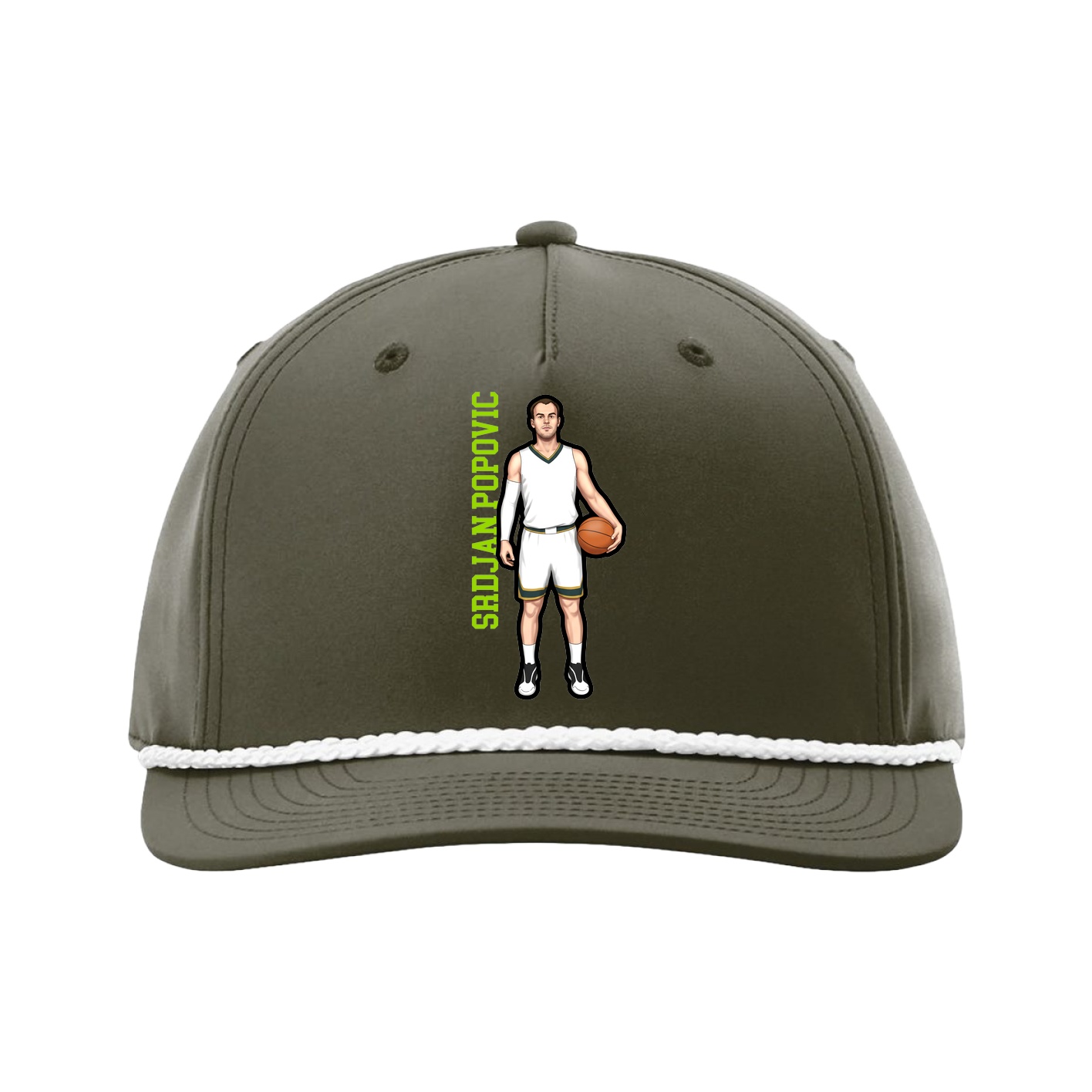 Five-Panel Classic Rope Cap — Name Vertical in Green
