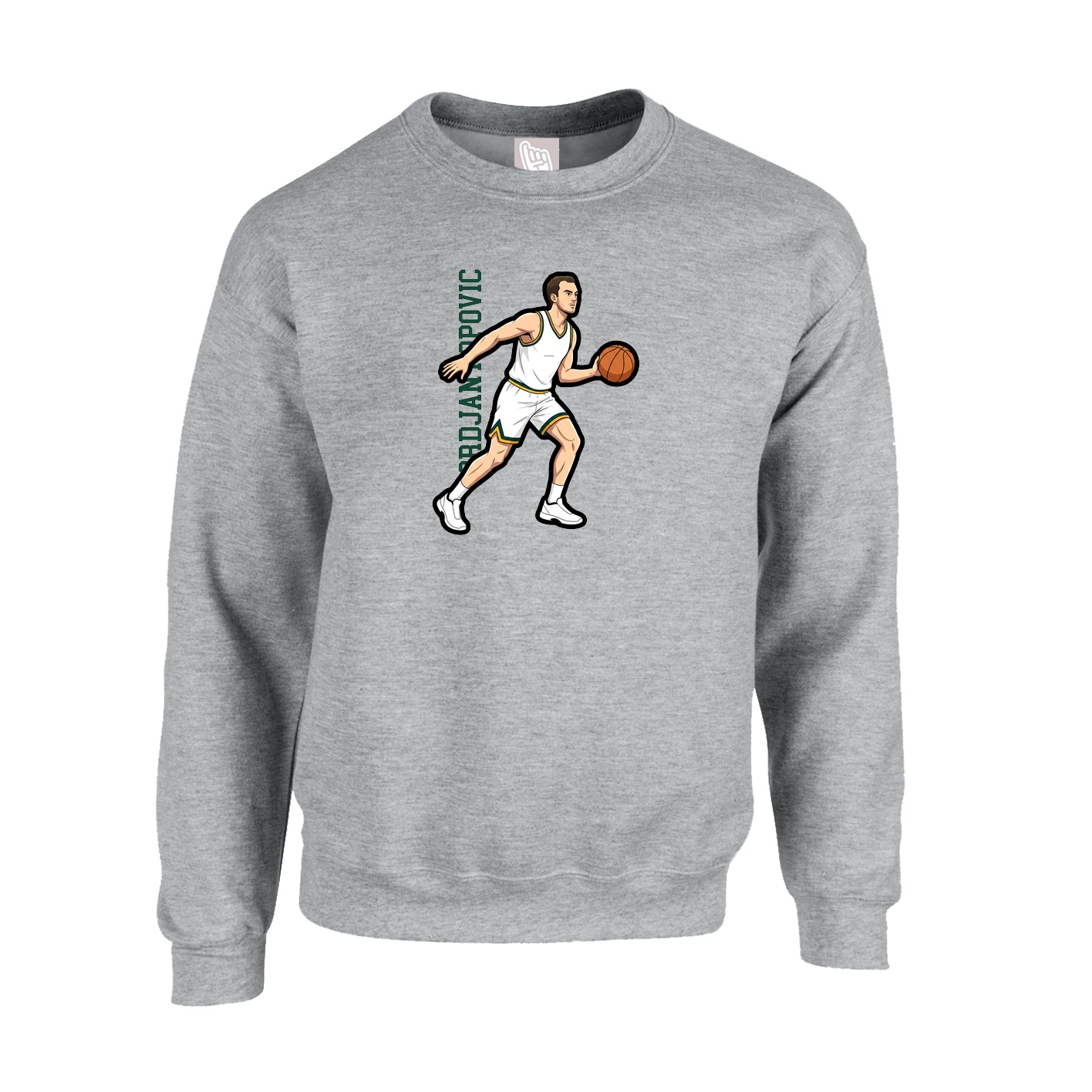 Fleece Crew — Name Vertical in Grey