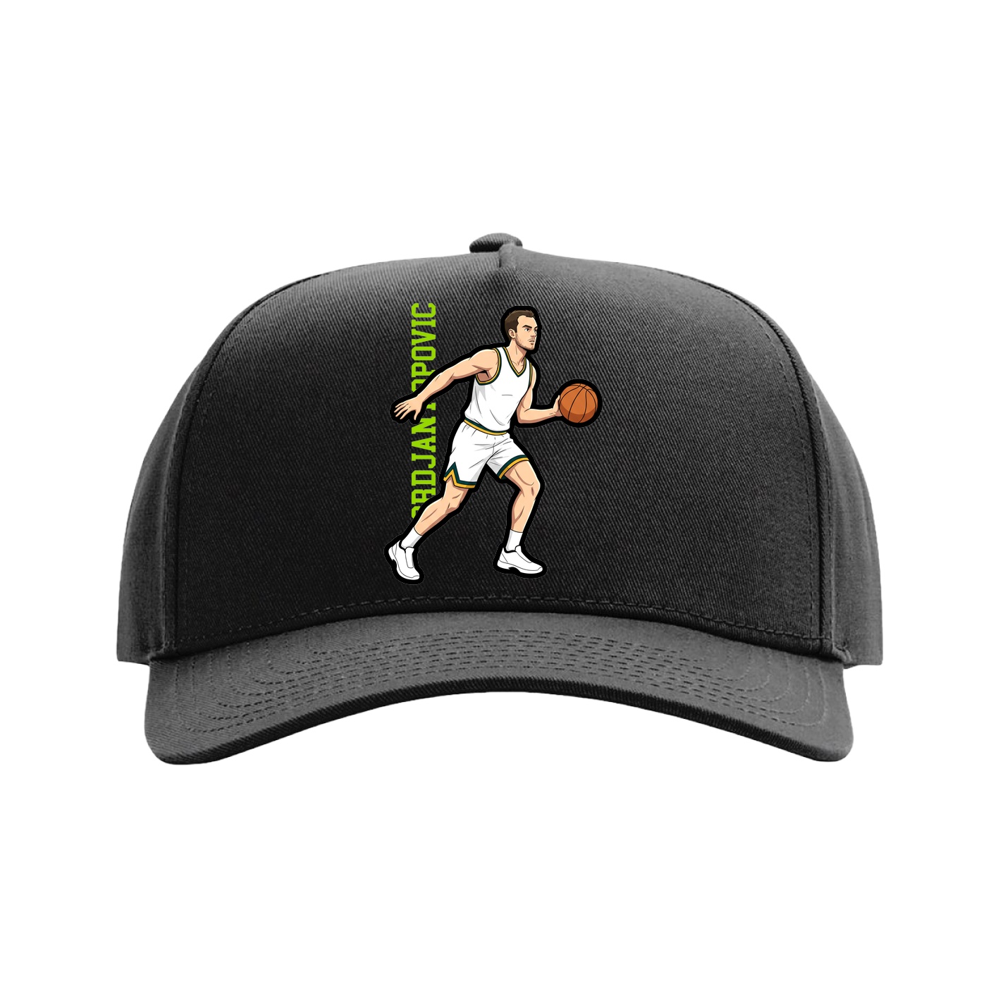 Full Fabric Five-Panel Champ Cap — Name Vertical in Black