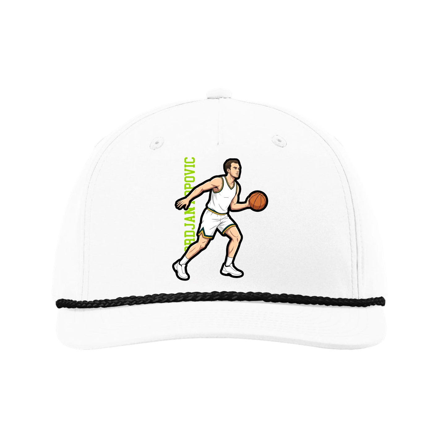 Five-Panel Classic Rope Cap — Name Vertical in White