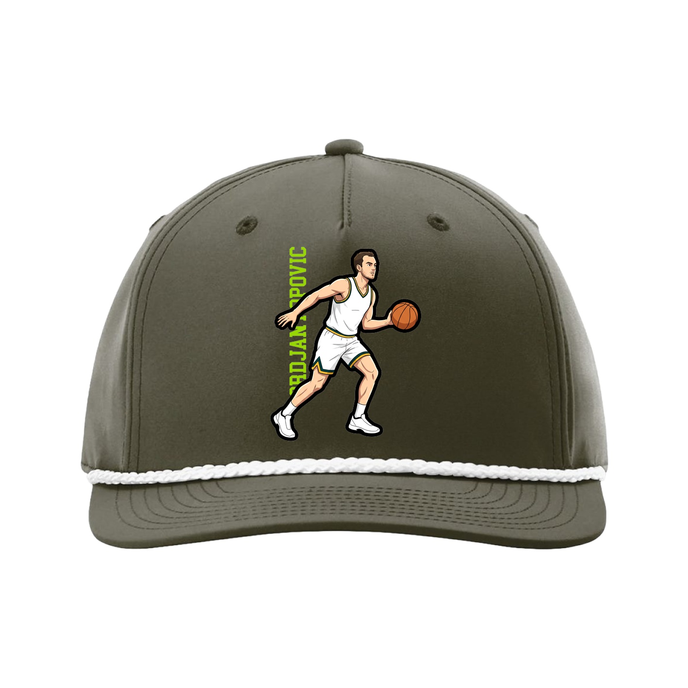 Five-Panel Classic Rope Cap — Name Vertical in Green