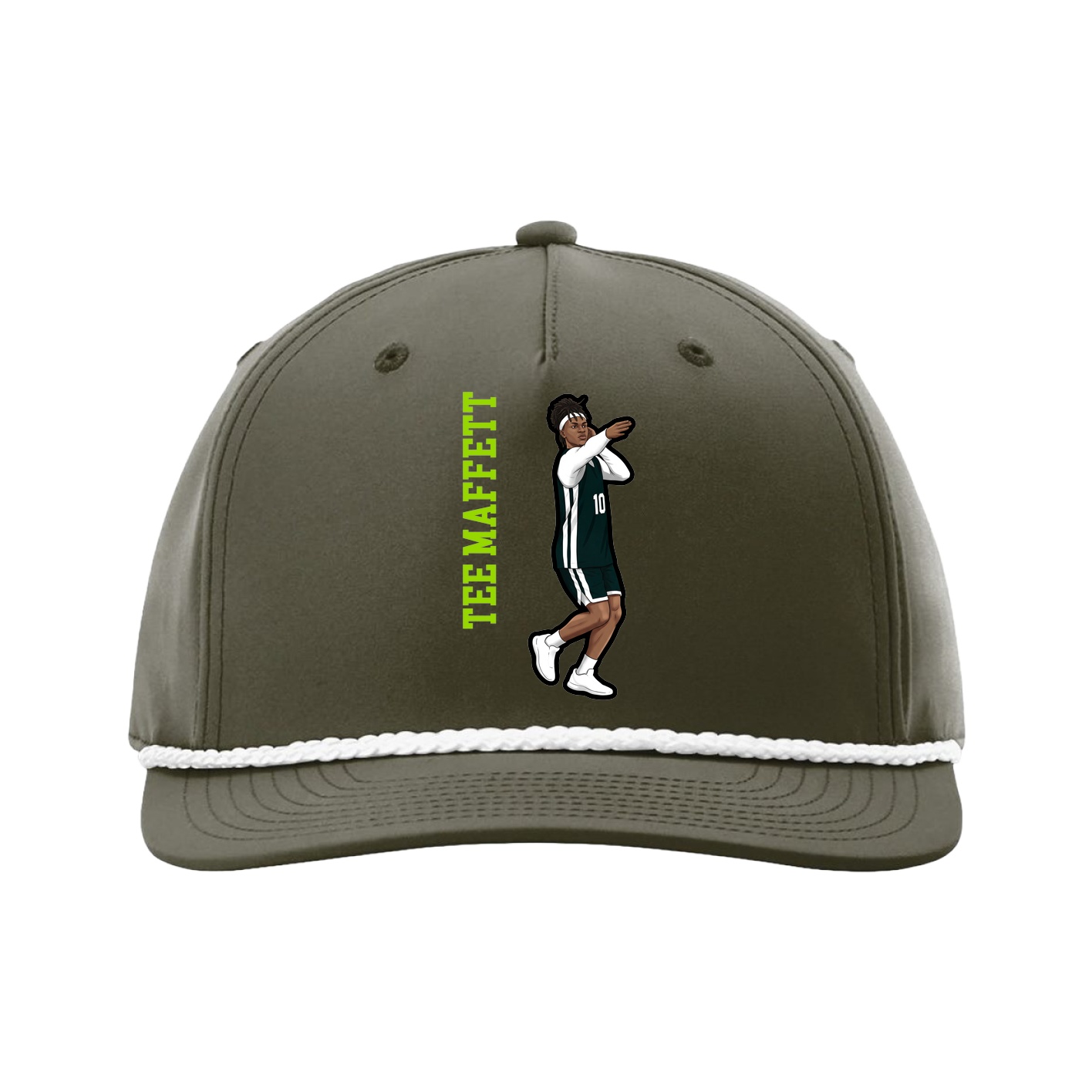 Five-Panel Classic Rope Cap — Name Vertical in Green