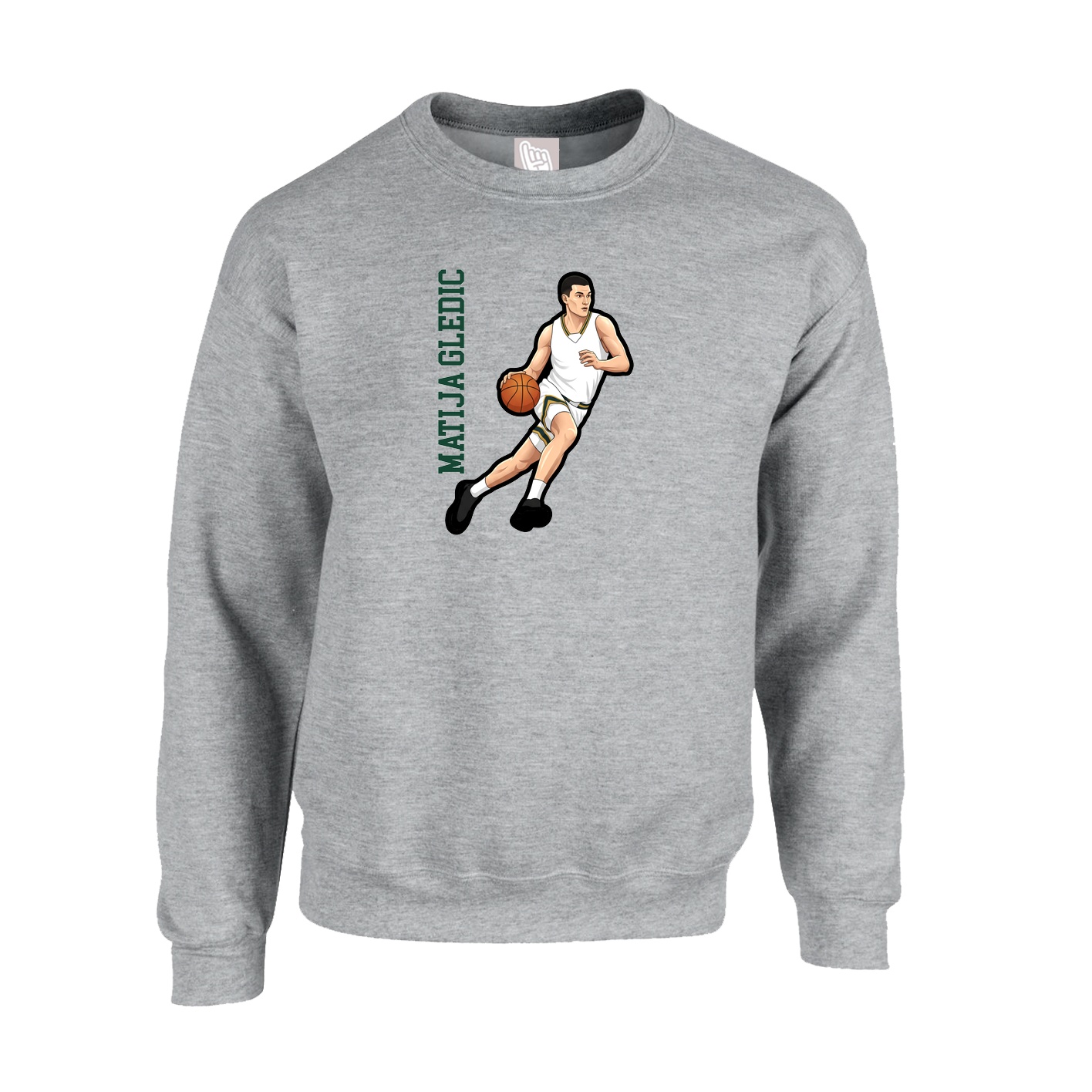 Fleece Crew — Name Vertical in Grey