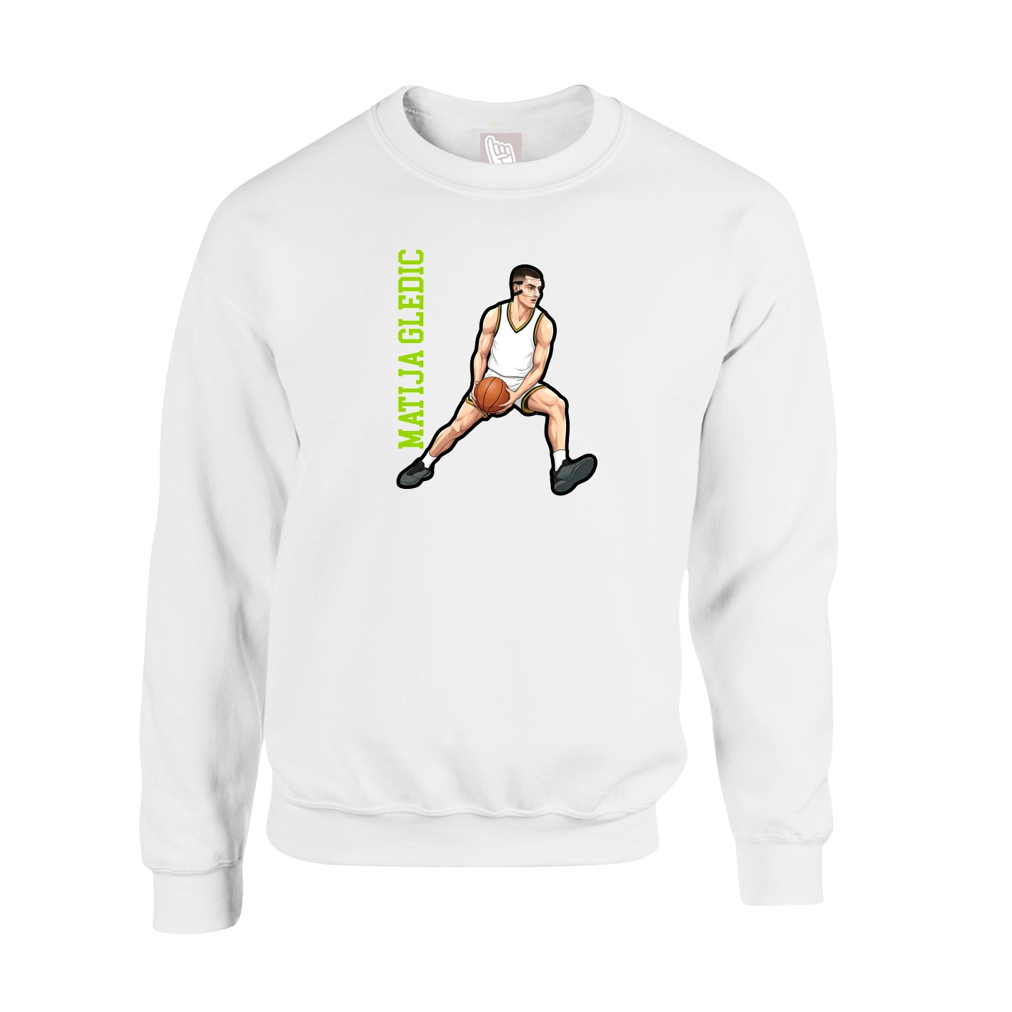 Fleece Crew — Name Vertical in White