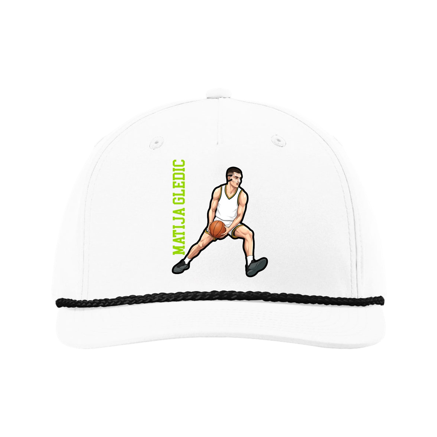 Five-Panel Classic Rope Cap — Name Vertical in White
