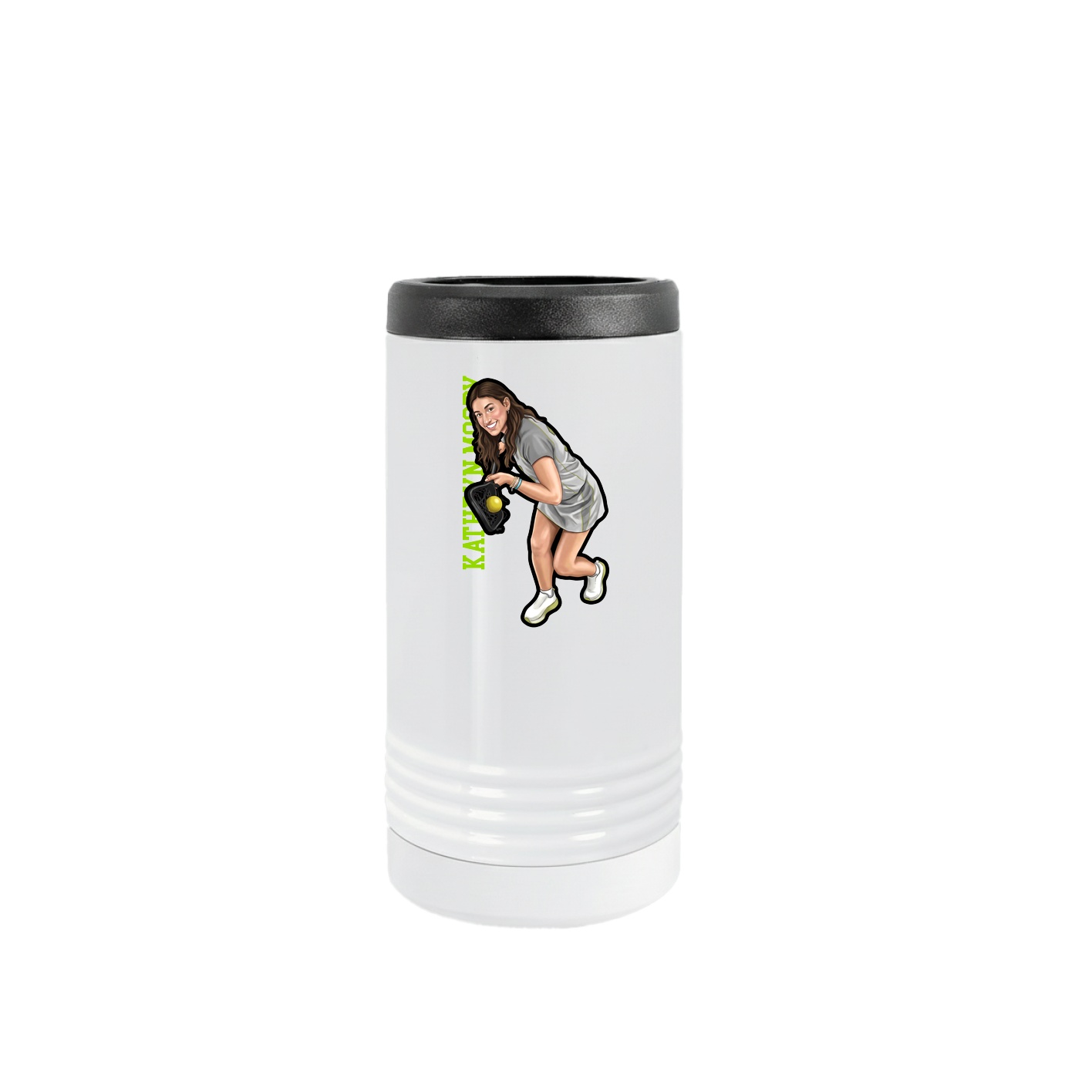 Slim Beverage Holder — Name Vertical in White