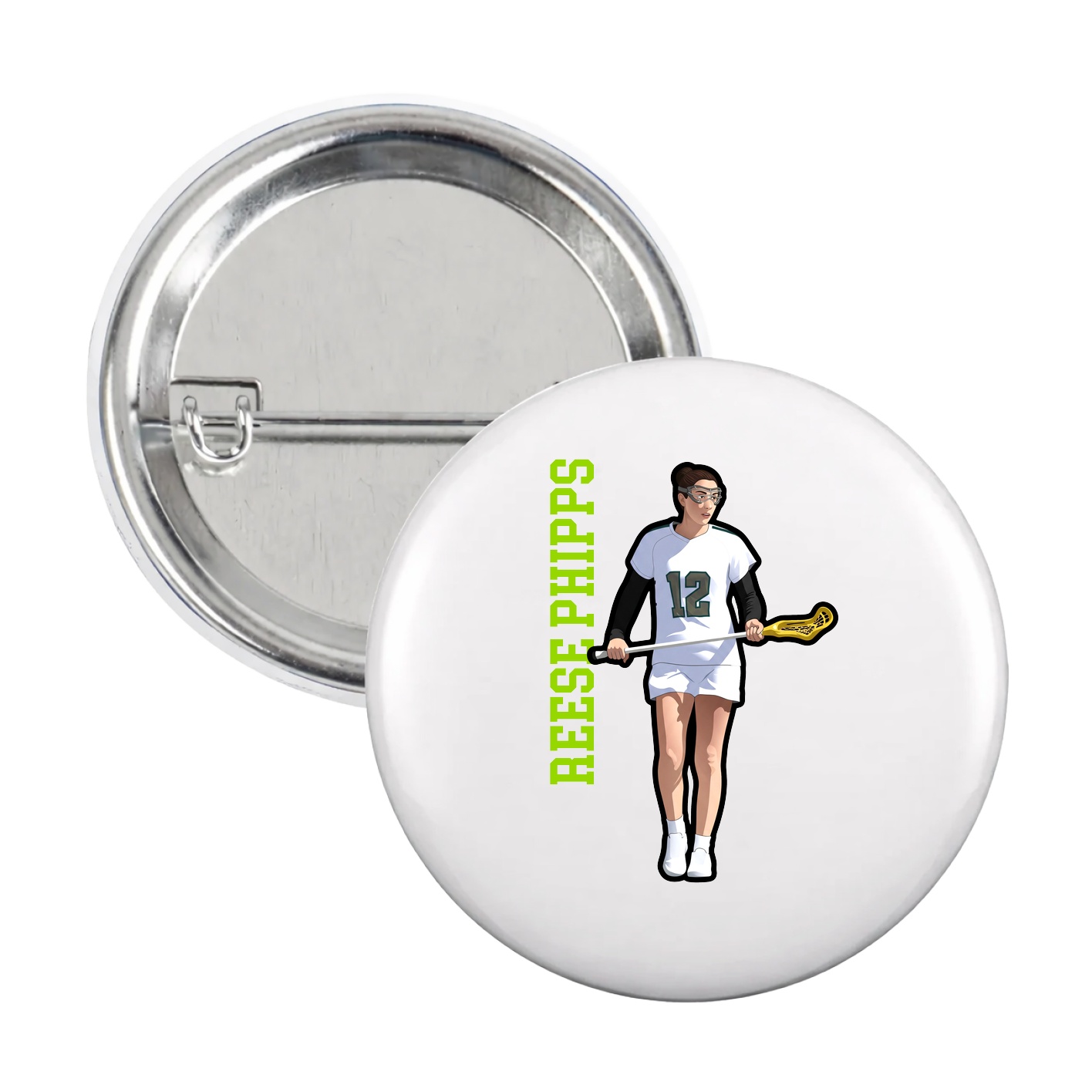 Game Day Button — Name Vertical in White
