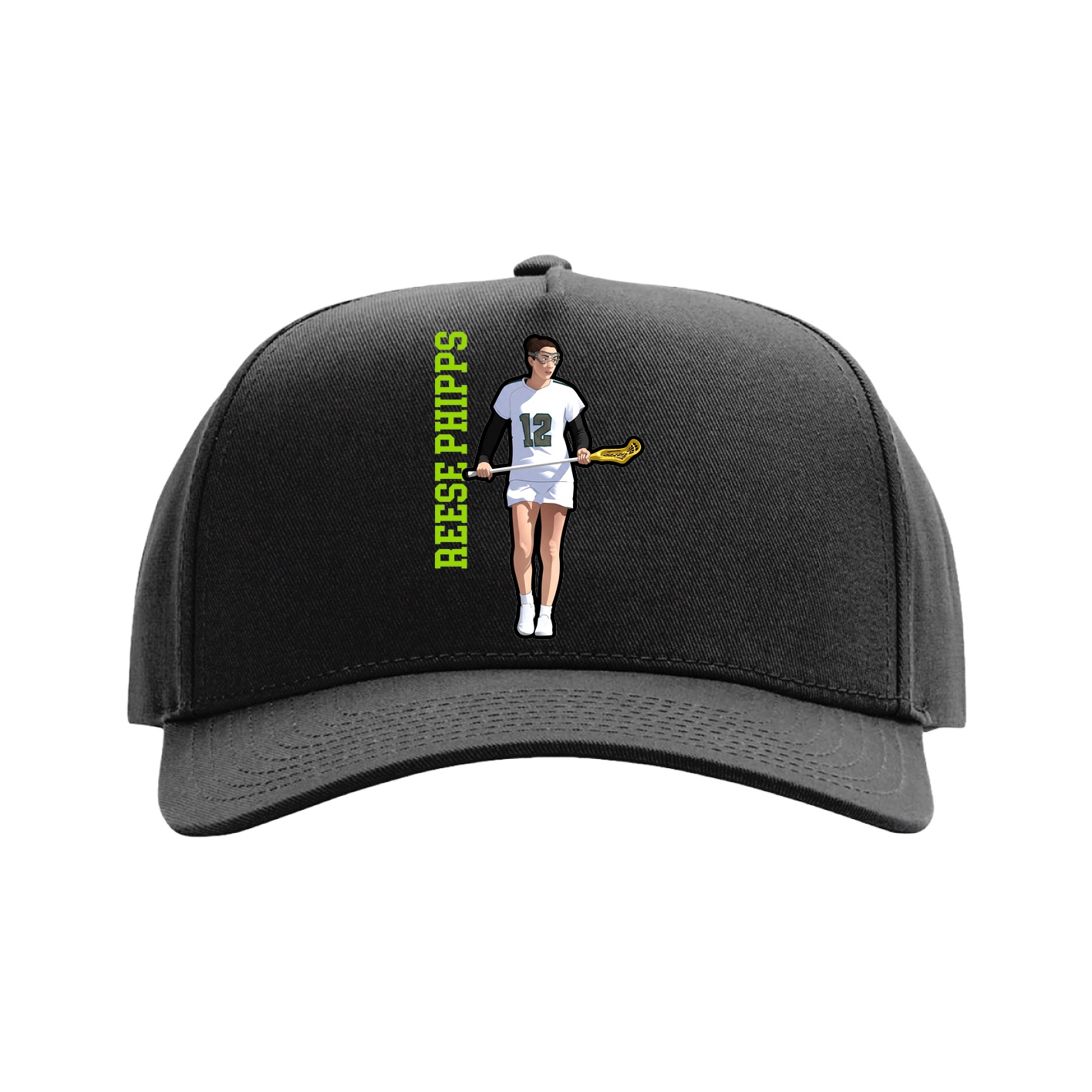 Full Fabric Five-Panel Champ Cap — Name Vertical in Black