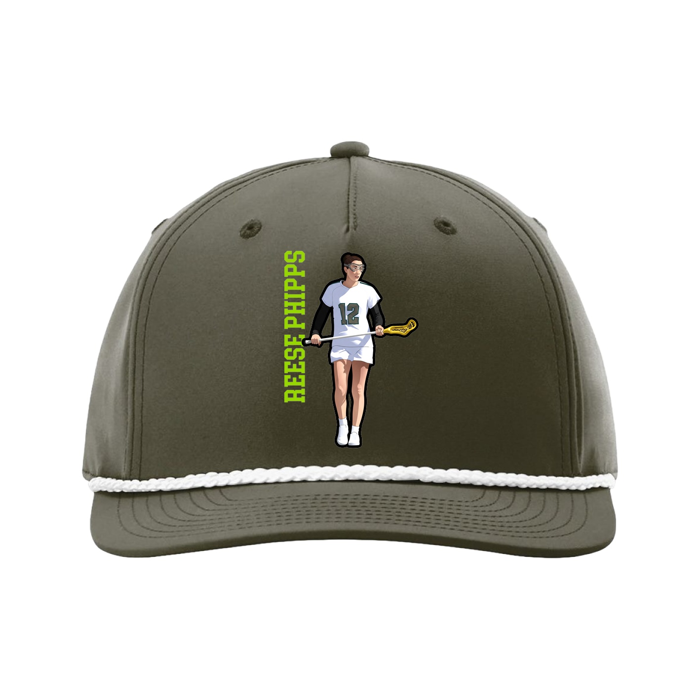 Five-Panel Classic Rope Cap — Name Vertical in Green