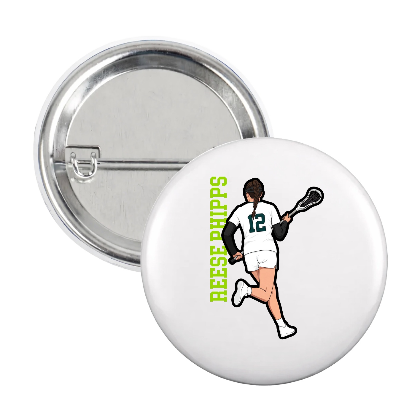 Game Day Button — Name Vertical in White