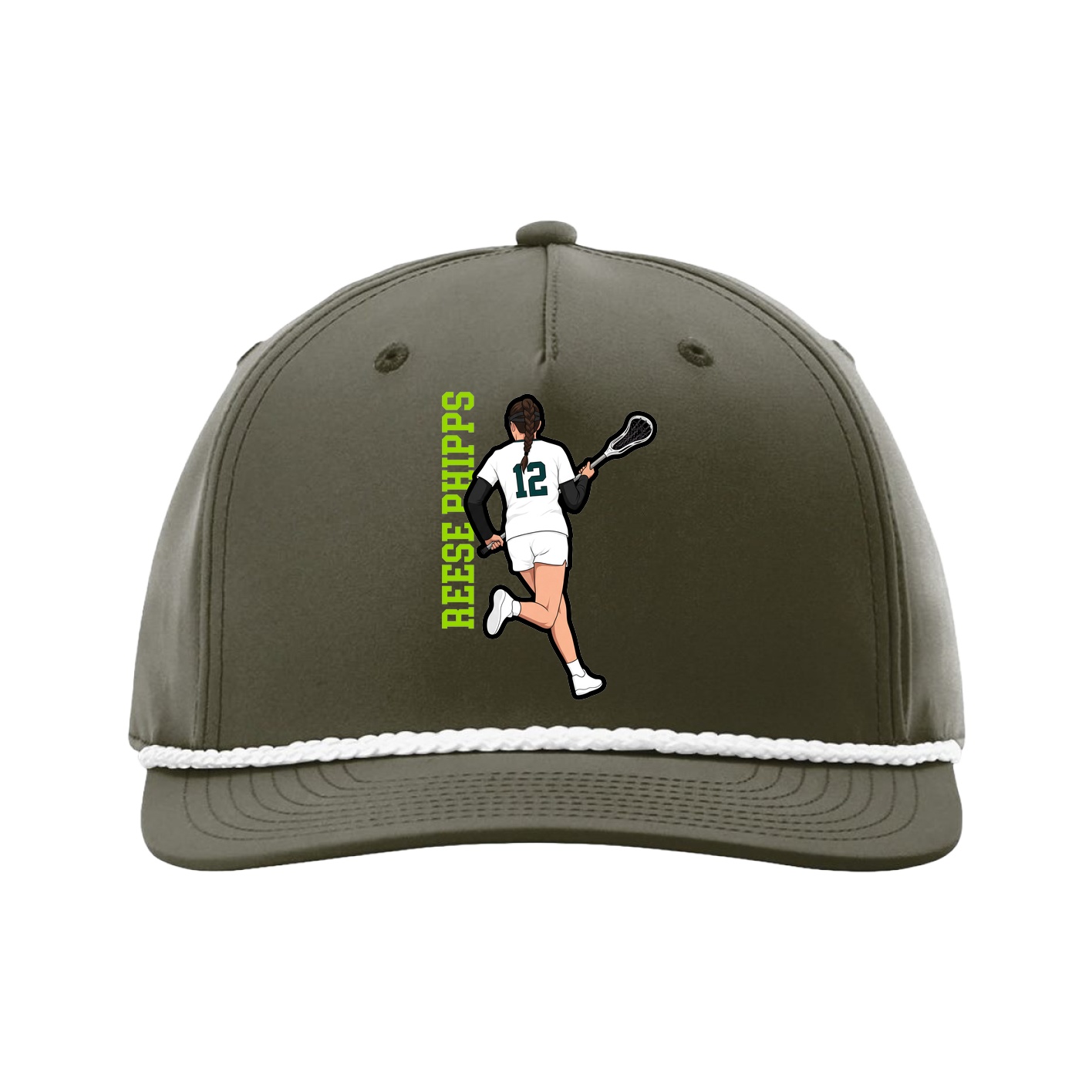 Five-Panel Classic Rope Cap — Name Vertical in Green