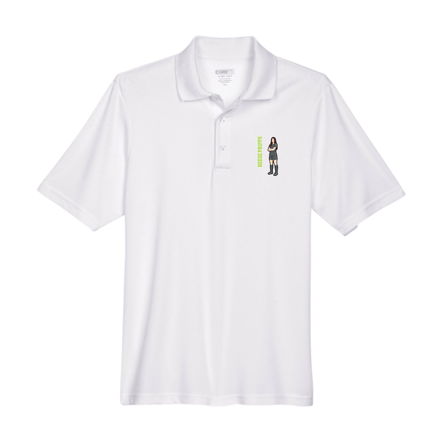 Performance Polo — Name Vertical in White