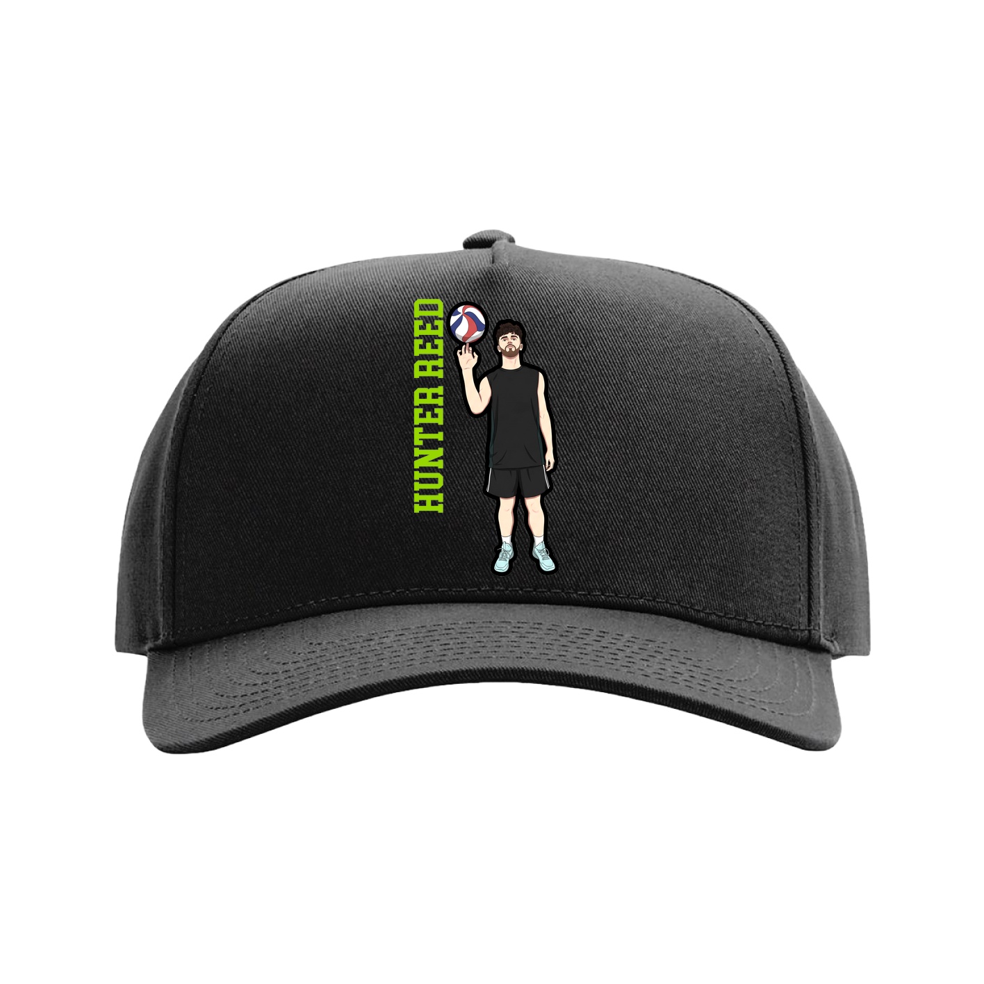 Full Fabric Five-Panel Champ Cap — Name Vertical in Black