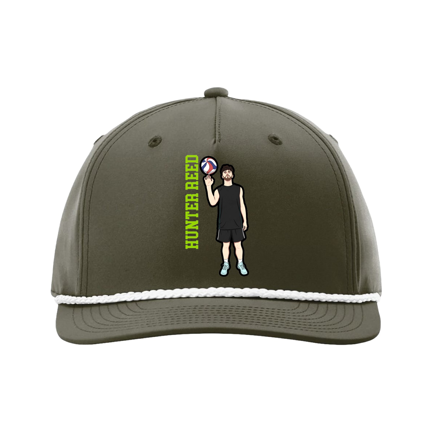 Five-Panel Classic Rope Cap — Name Vertical in Green