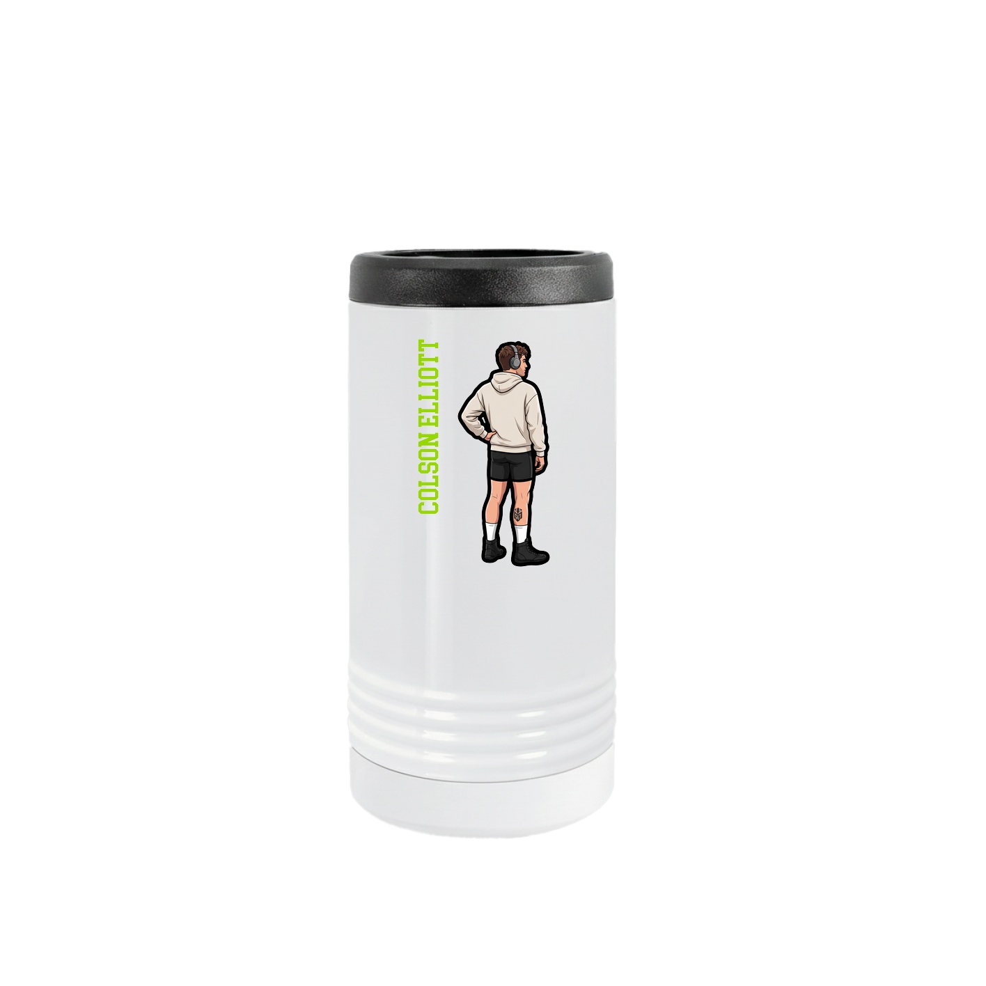 Slim Beverage Holder — Name Vertical in White