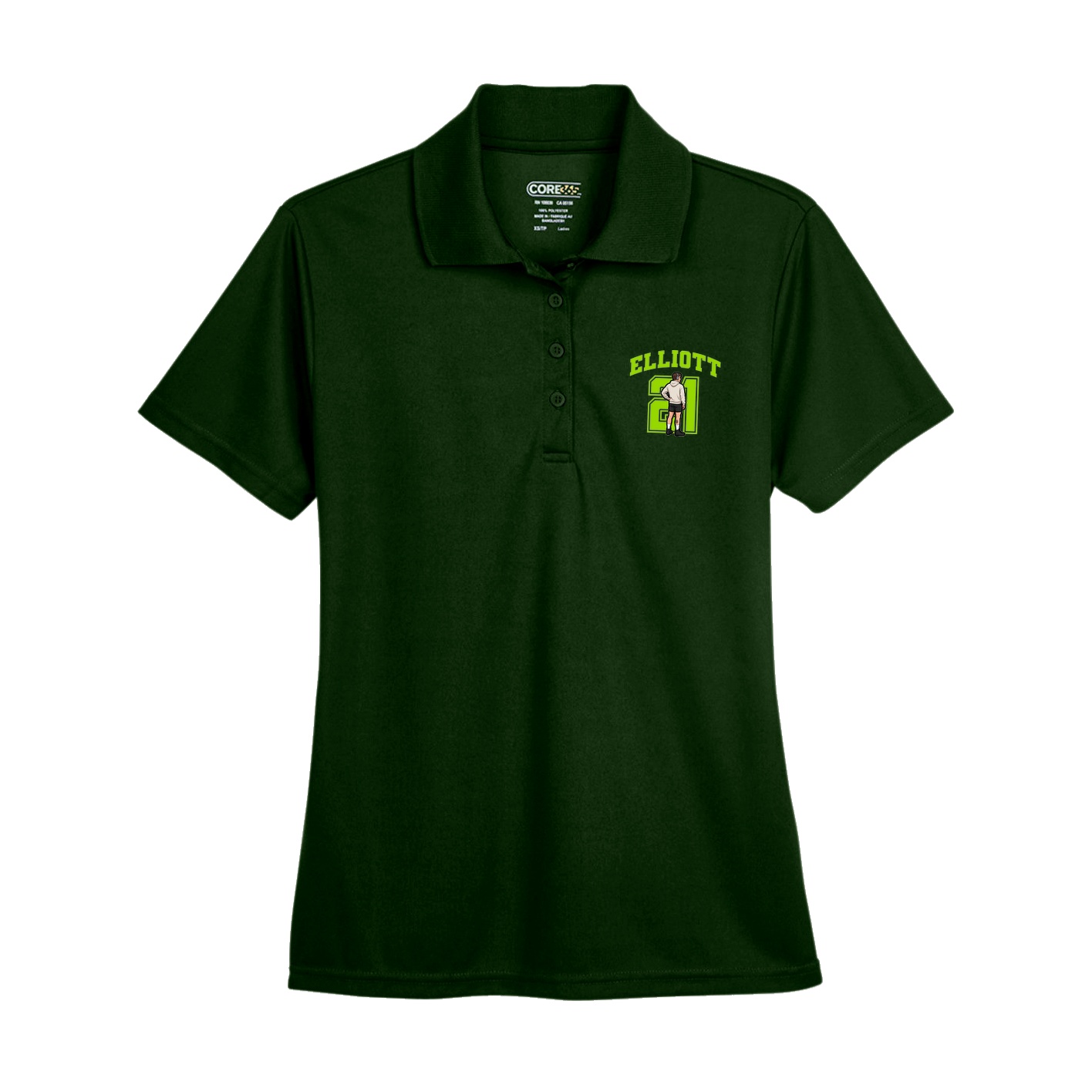 Womens Performance Polo — Number in Green