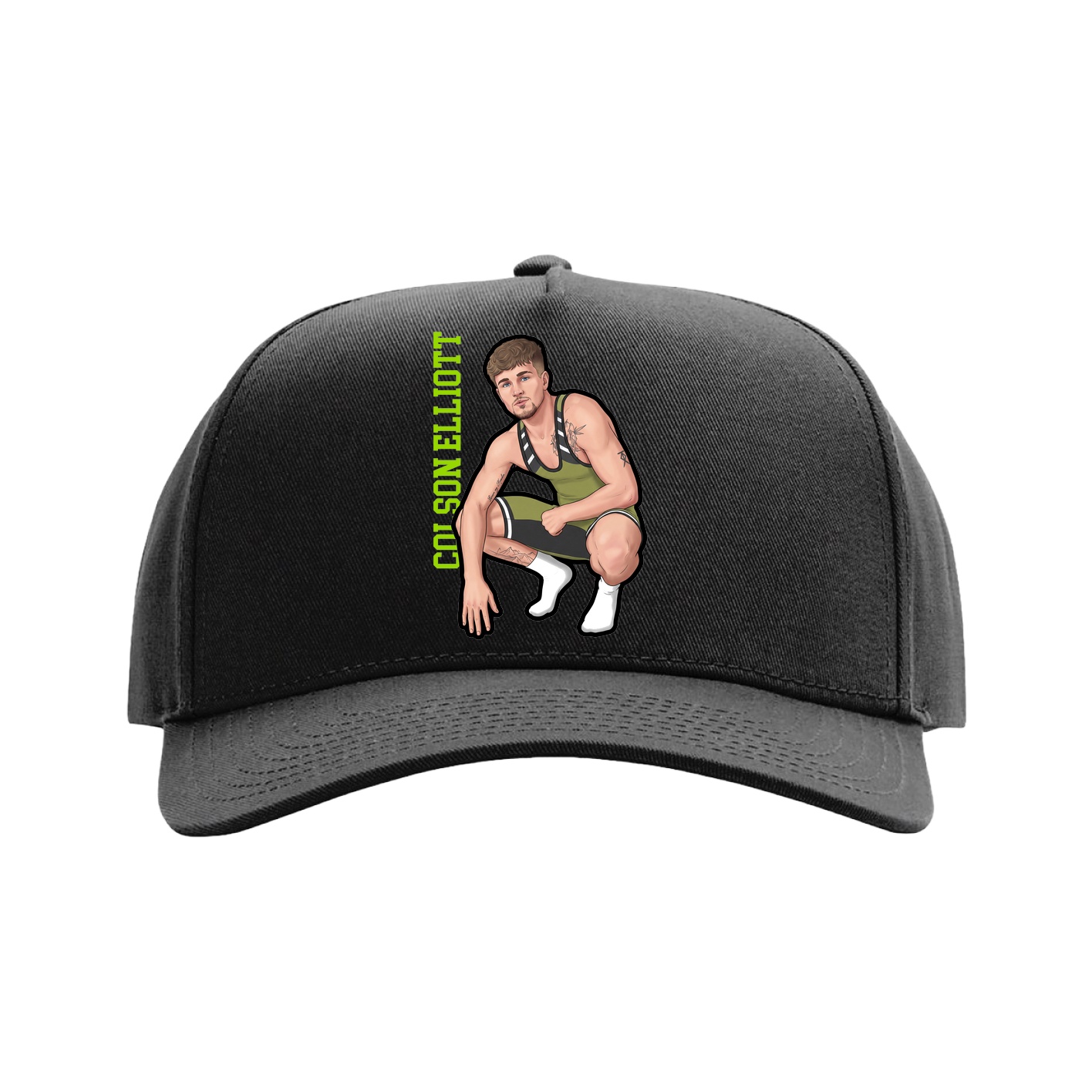 Full Fabric Five-Panel Champ Cap — Name Vertical in Black
