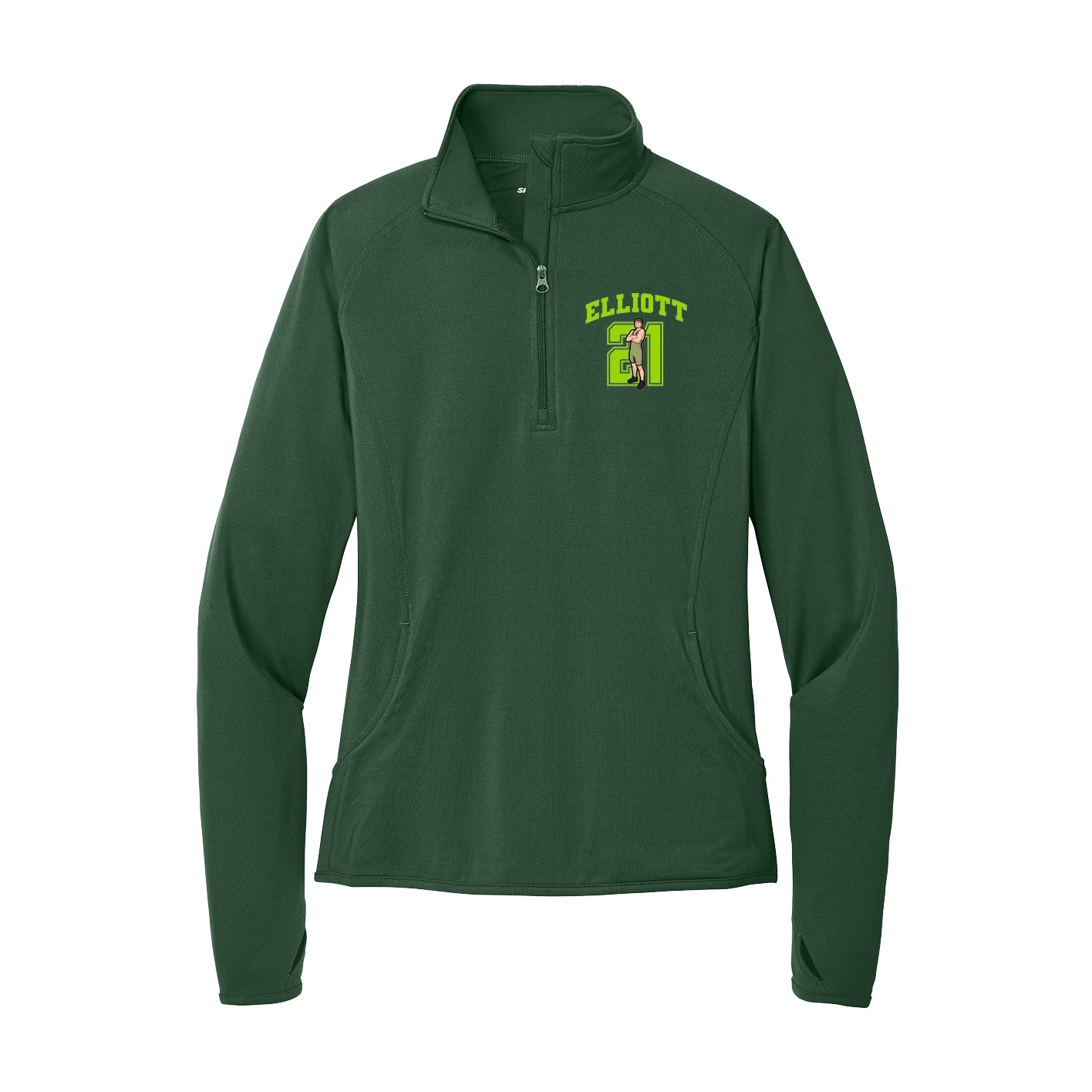 Women's Q-Zip Pullover — Number in Green