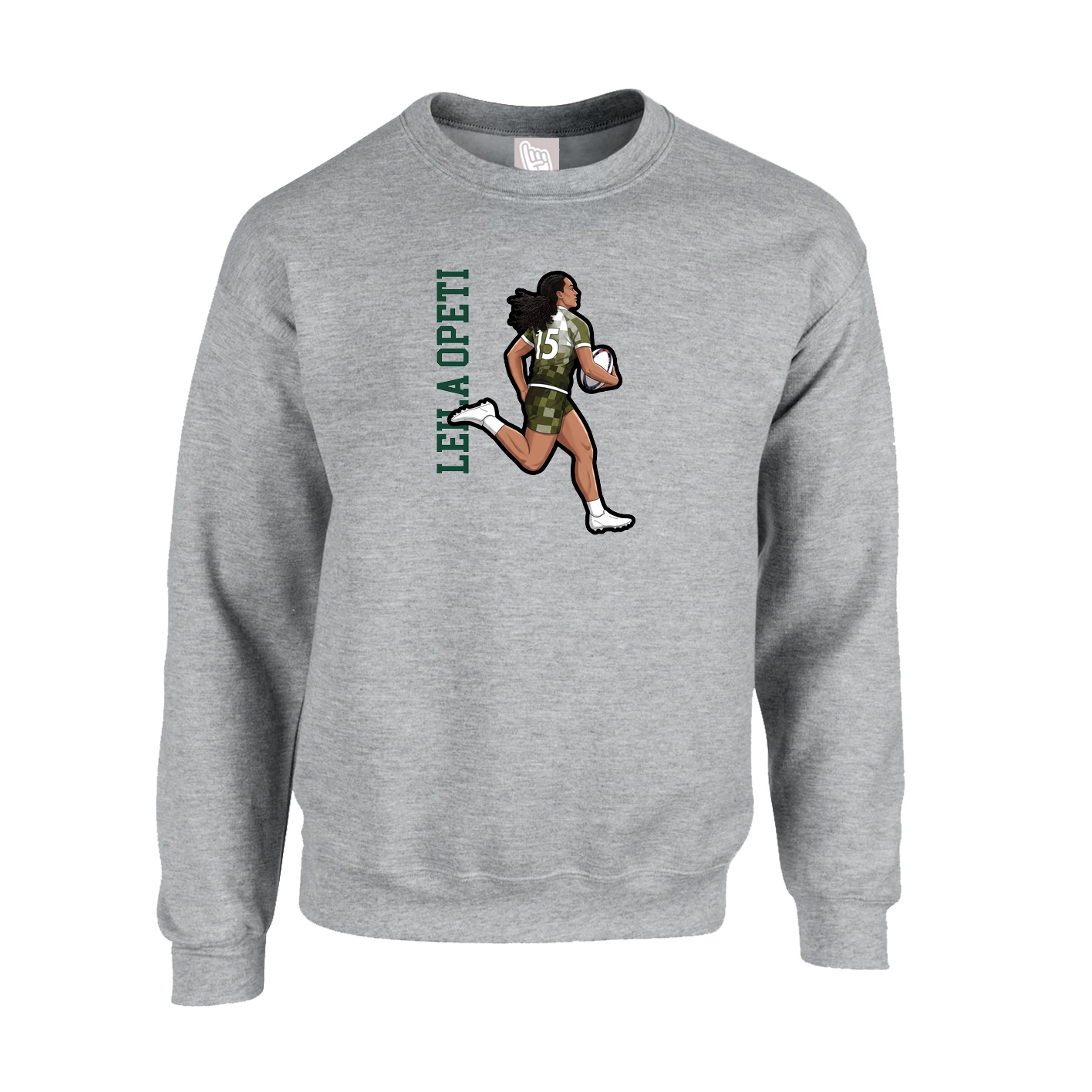 Fleece Crew — Name Vertical in Grey