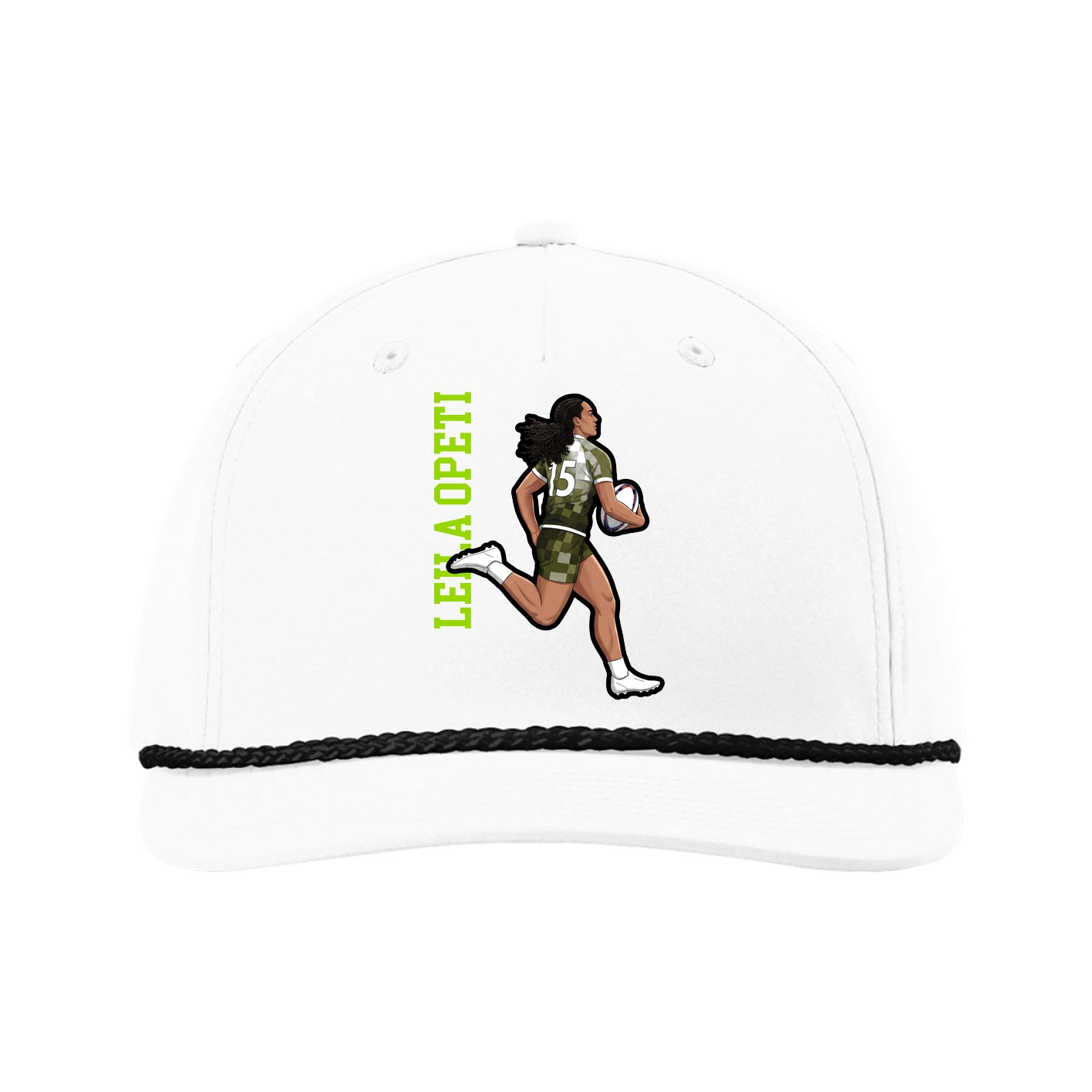 Five-Panel Classic Rope Cap — Name Vertical in White