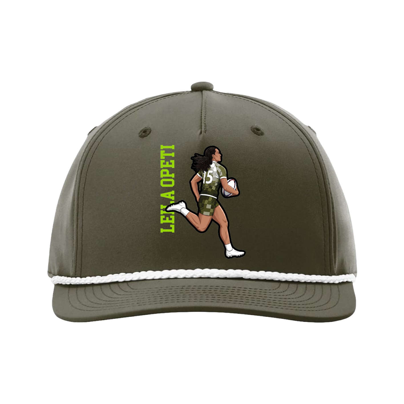 Five-Panel Classic Rope Cap — Name Vertical in Green