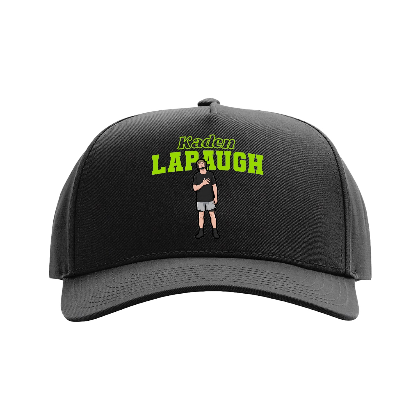 Full Fabric Five-Panel Champ Cap — Name Arch in Black