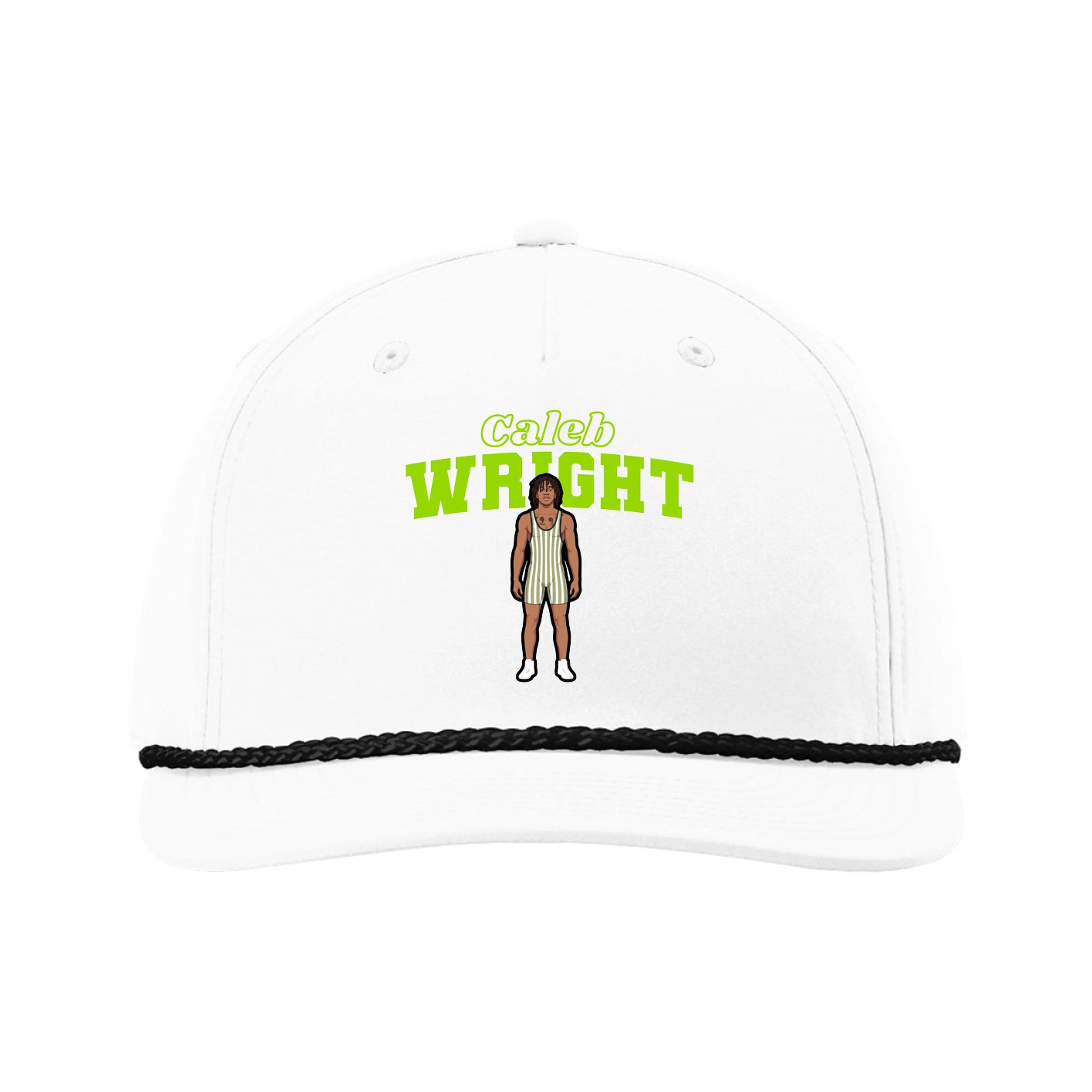 Five-Panel Classic Rope Cap — Name Arch in White