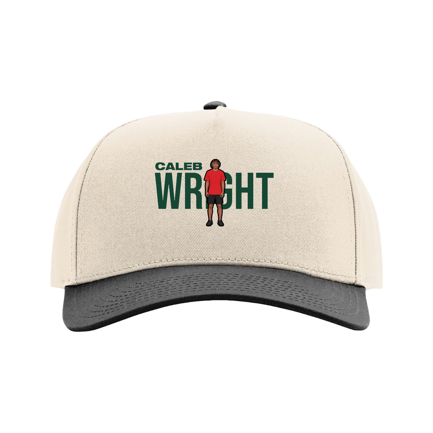 Full Fabric Five-Panel Champ Cap — Player Name in Cream/Black