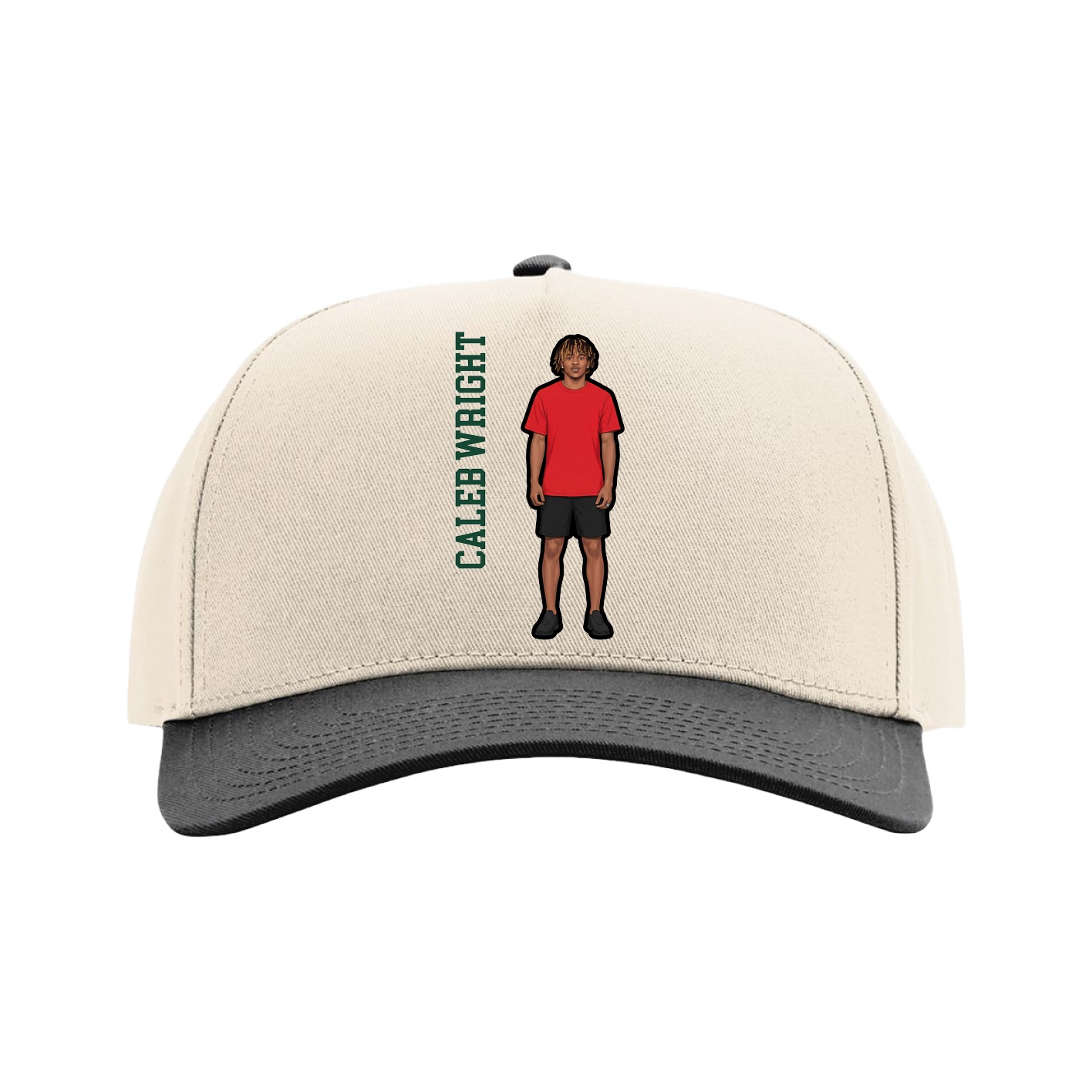Full Fabric Five-Panel Champ Cap — Name Vertical in Cream/Black
