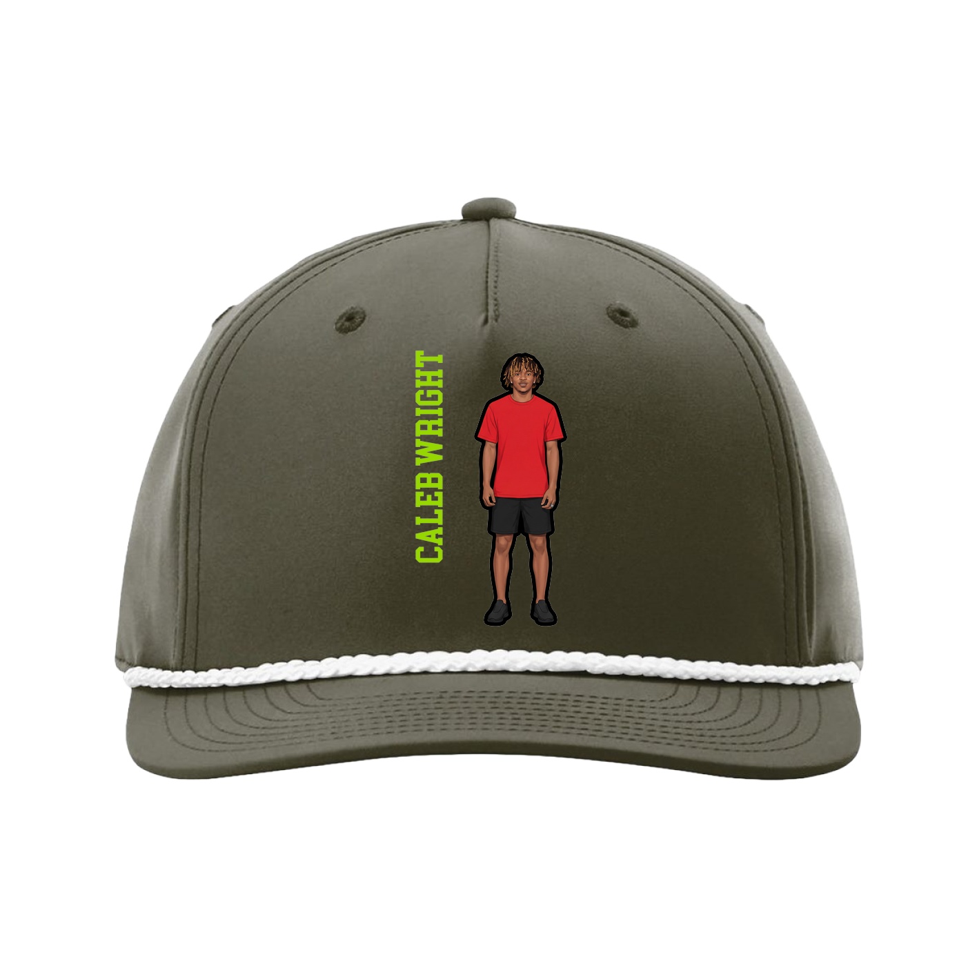 Five-Panel Classic Rope Cap — Name Vertical in Green
