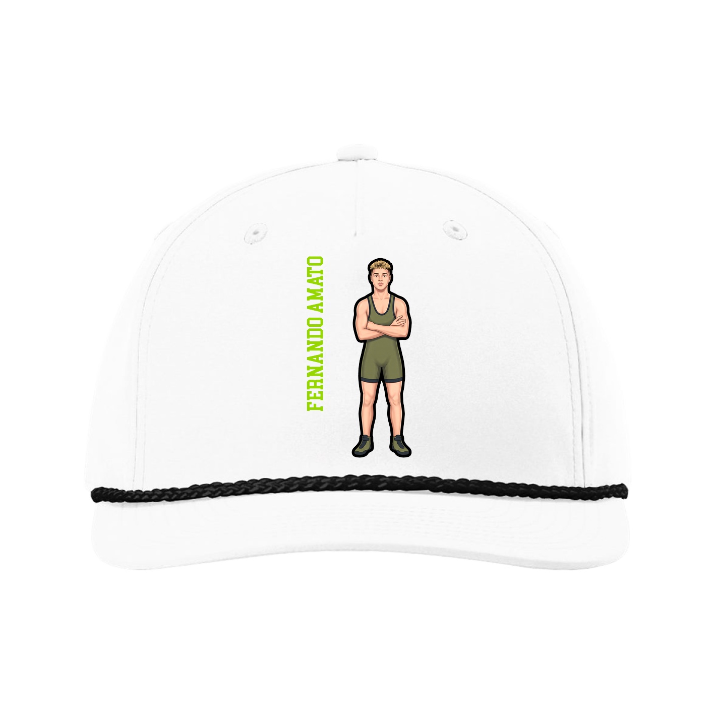 Five-Panel Classic Rope Cap — Name Vertical in White