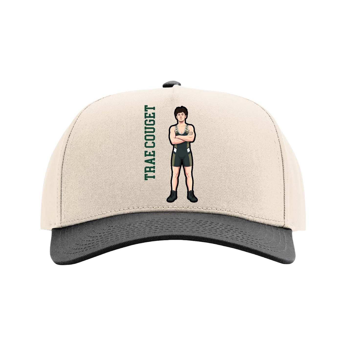 Full Fabric Five-Panel Champ Cap — Name Vertical in Cream/Black