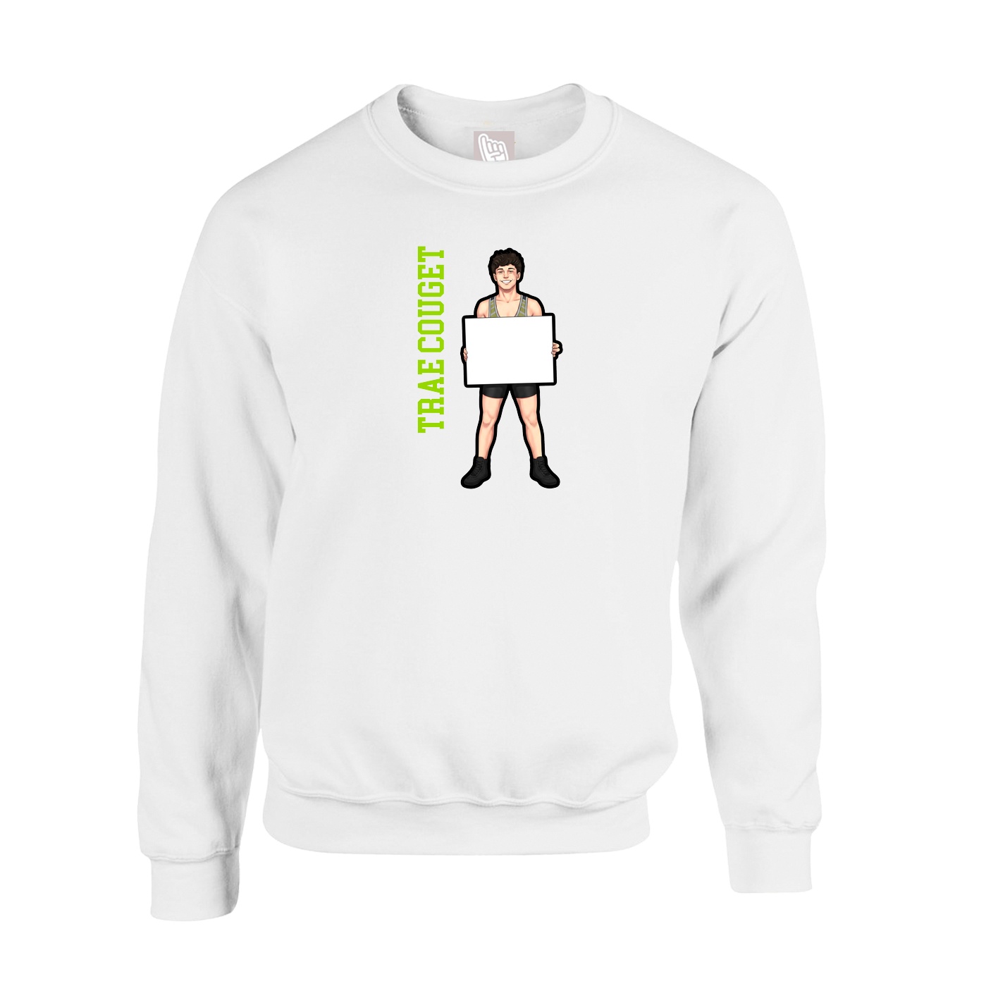 Fleece Crew — Name Vertical in White