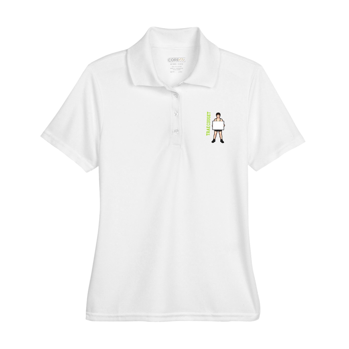 Womens Performance Polo — Name Vertical in White