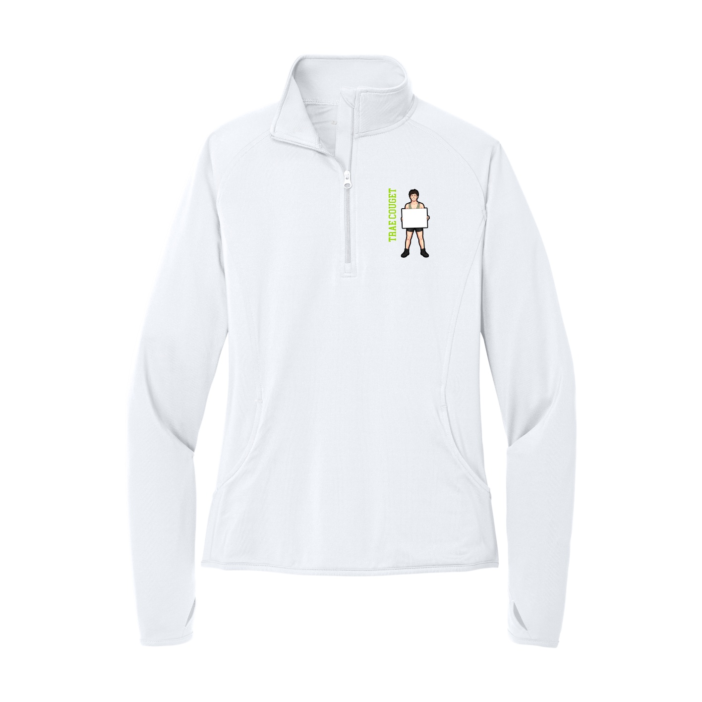 Women's Q-Zip Pullover — Name Vertical in White