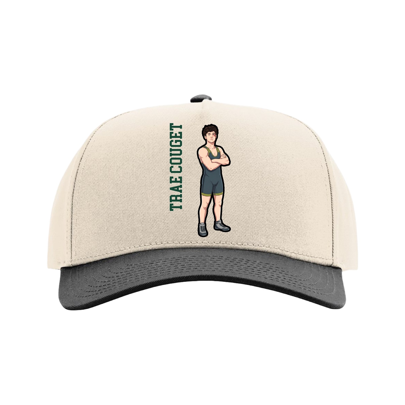 Full Fabric Five-Panel Champ Cap — Name Vertical in Cream/Black