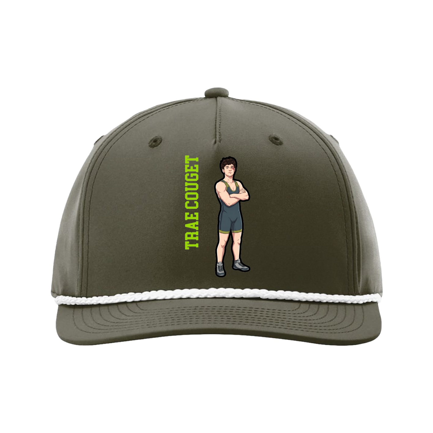 Five-Panel Classic Rope Cap — Name Vertical in Green