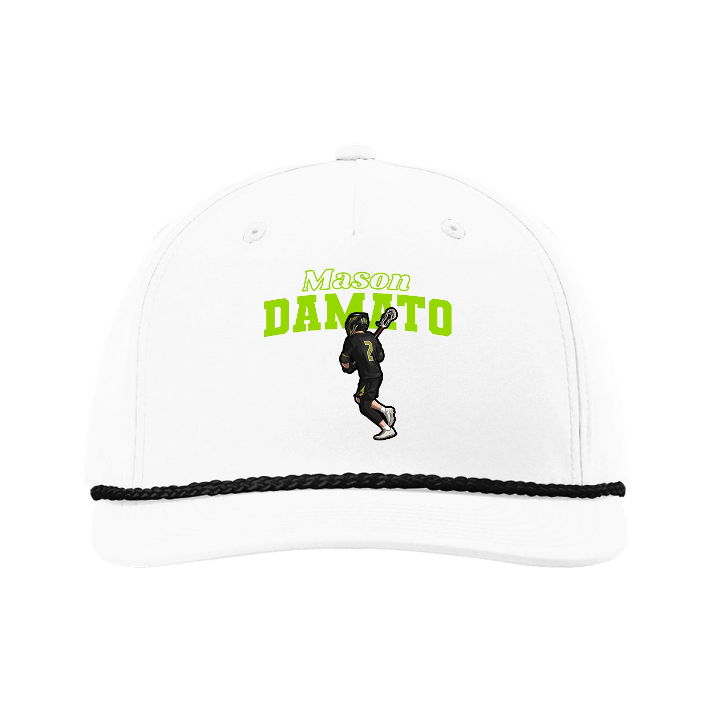 Five-Panel Classic Rope Cap — Name Arch in White